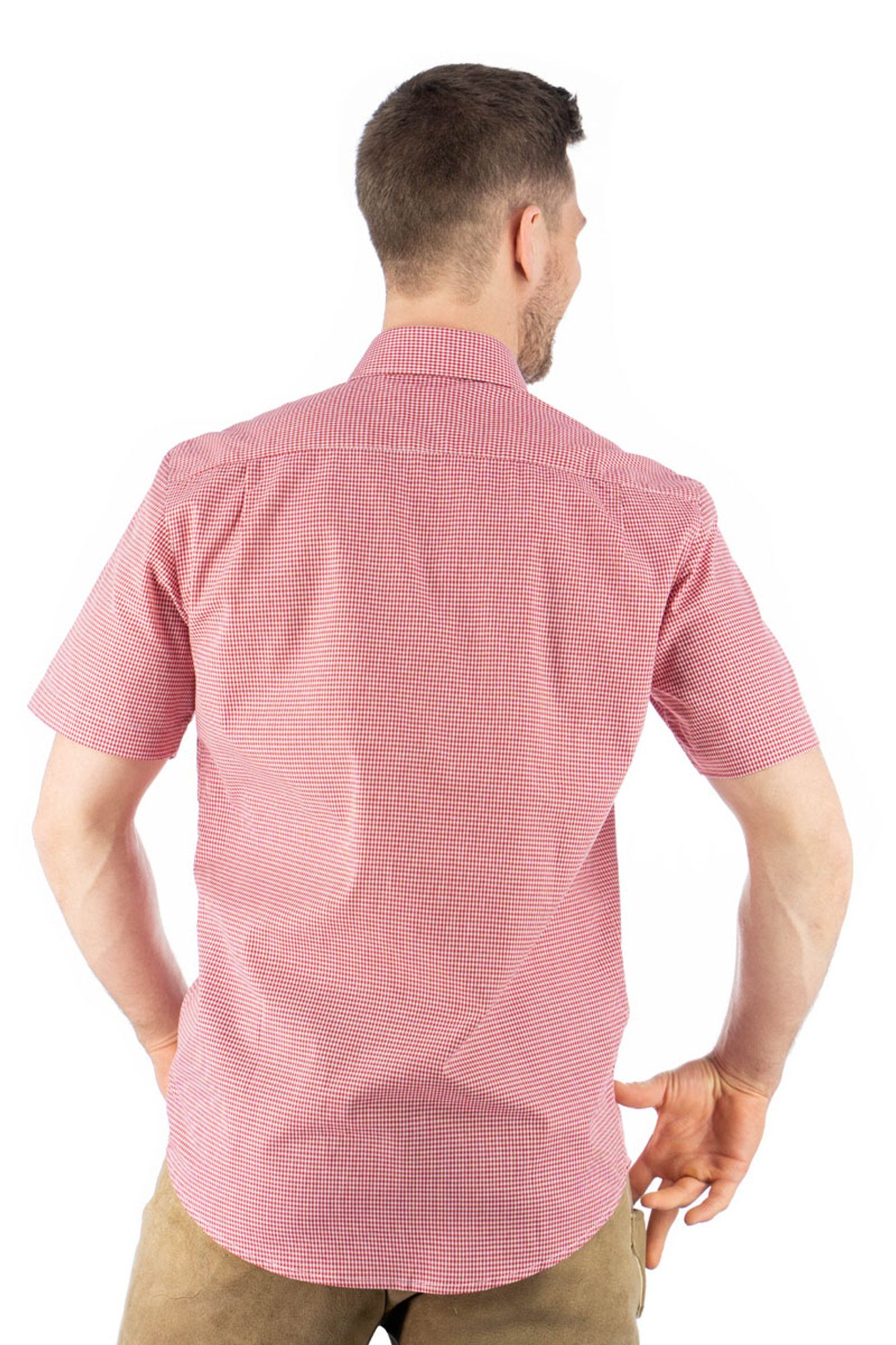 OS-Trachten Trachtenhemd Weonys hochrot Edelweiß-Stickerei mit Kurzarmhemd Knopfleiste auf der Paspeltasche