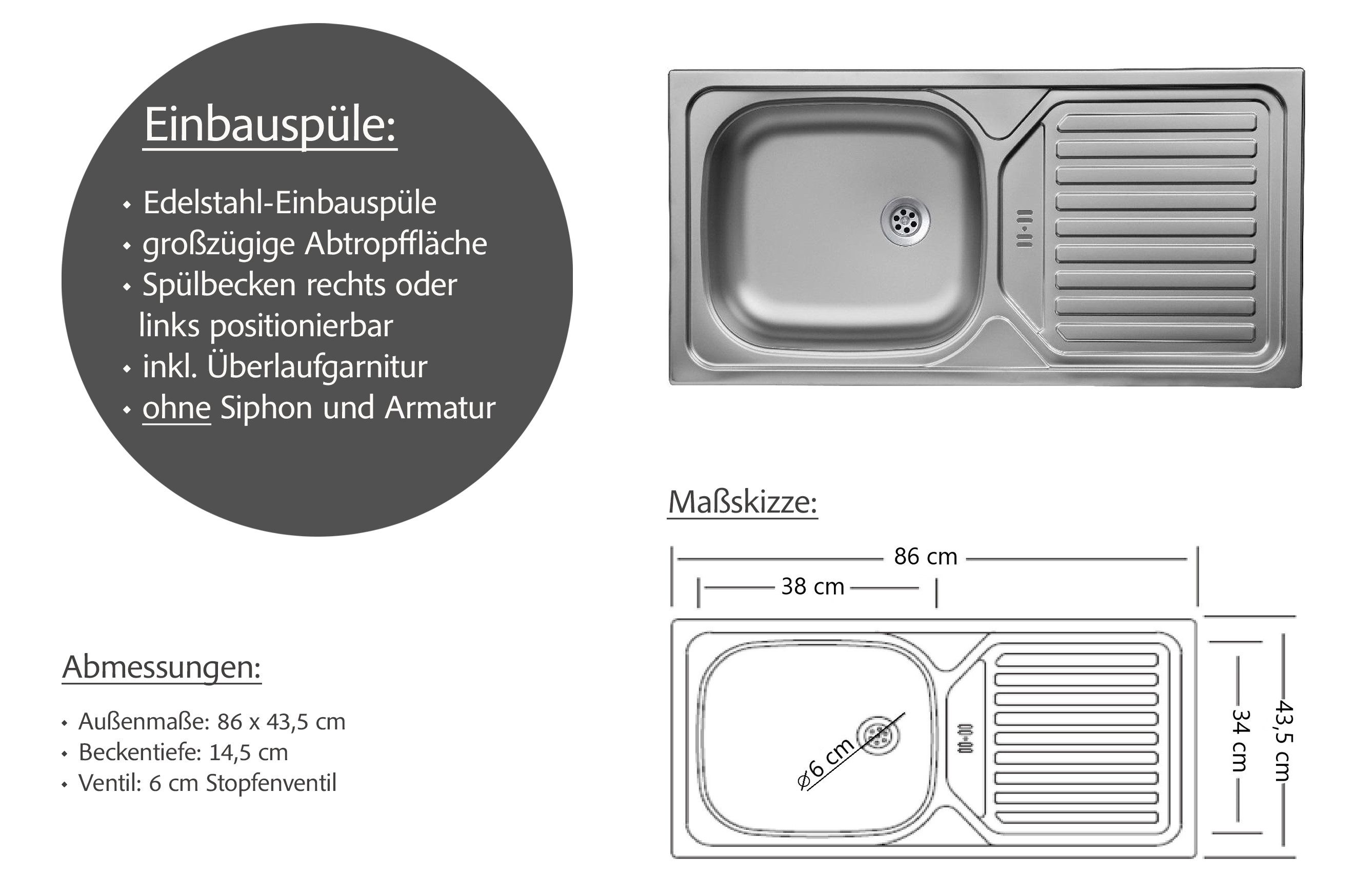 KOCHSTATION Küchenzeile KS-Frieda Breite 280 cm, wahlweise mit E-Geräten, mit 38mm starker Arbeitsplatte – Bild 5 von 5
