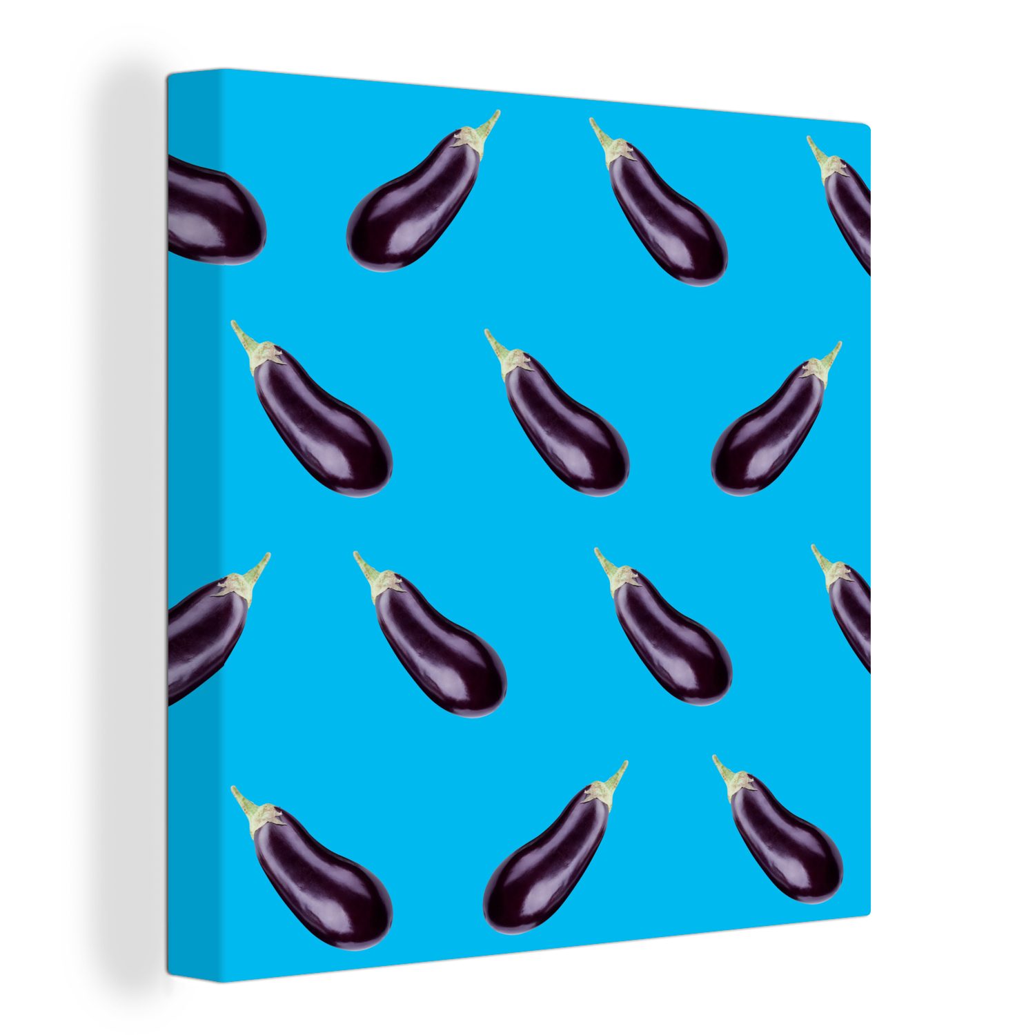 OneMillionCanvasses® Leinwandbild Gemüse - Aubergine - Muster - Blau, (1 St), Leinwand Bilder für Wohnzimmer Schlafzimmer