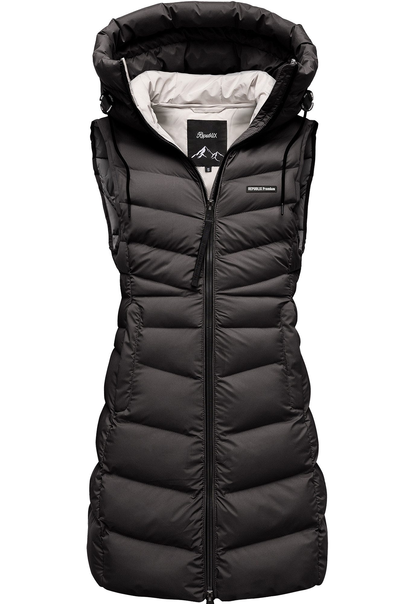 REPUBLIX Steppweste Steppweste warme Damen Outdoor-Weste Jacke lang mit Kapuze