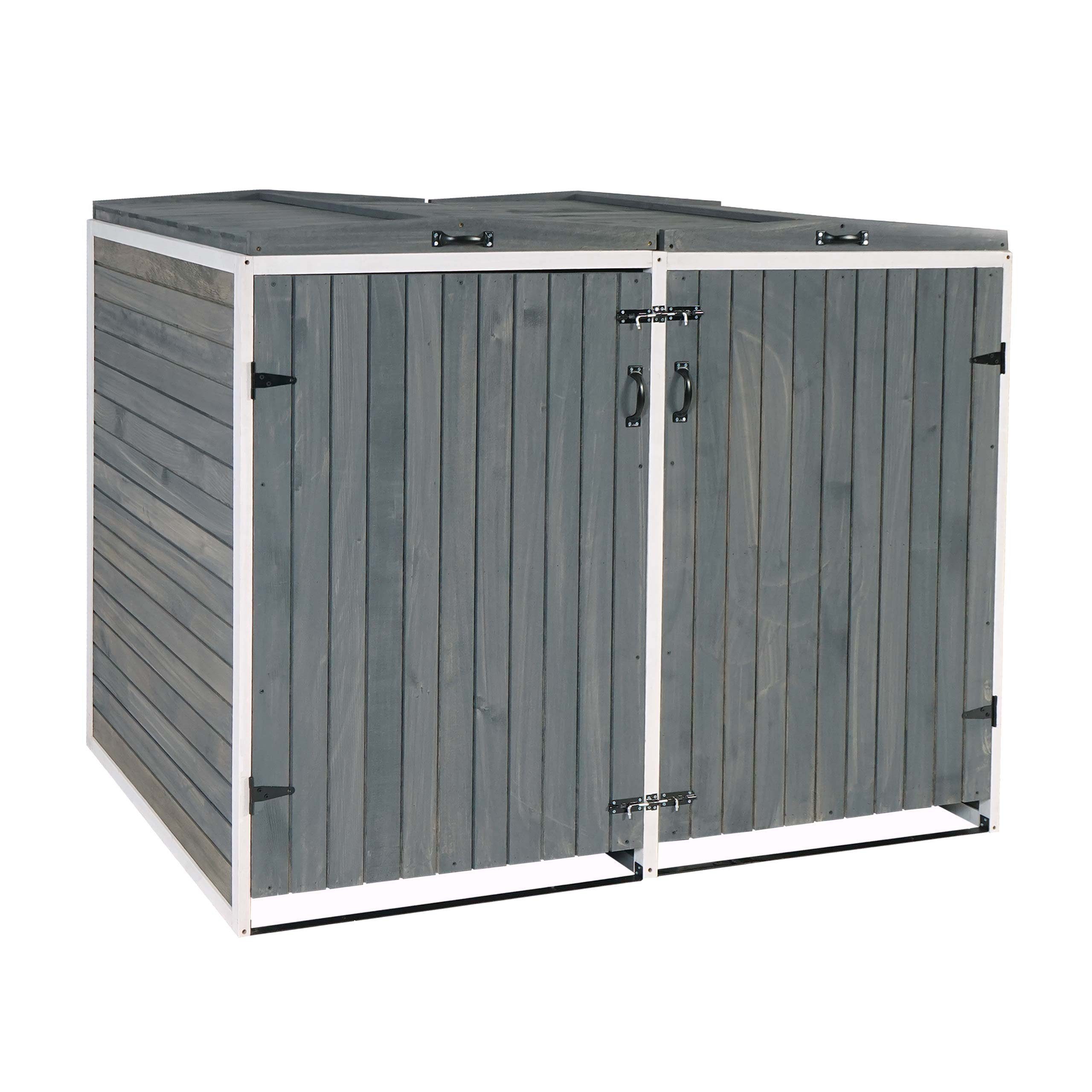 MCW Mülltonnenbox MCW-H74, 2 Deckel Wind-Sicherung durch Ketten, stabiles Gestell, erweiterbar