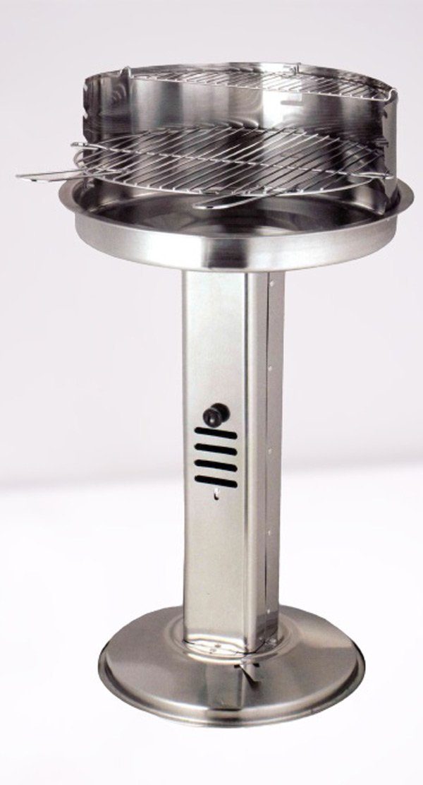 Kingsale Holzkohlegrill Edelstahl-Standsäulengrill rund d=39 cm mit eckiger Säule