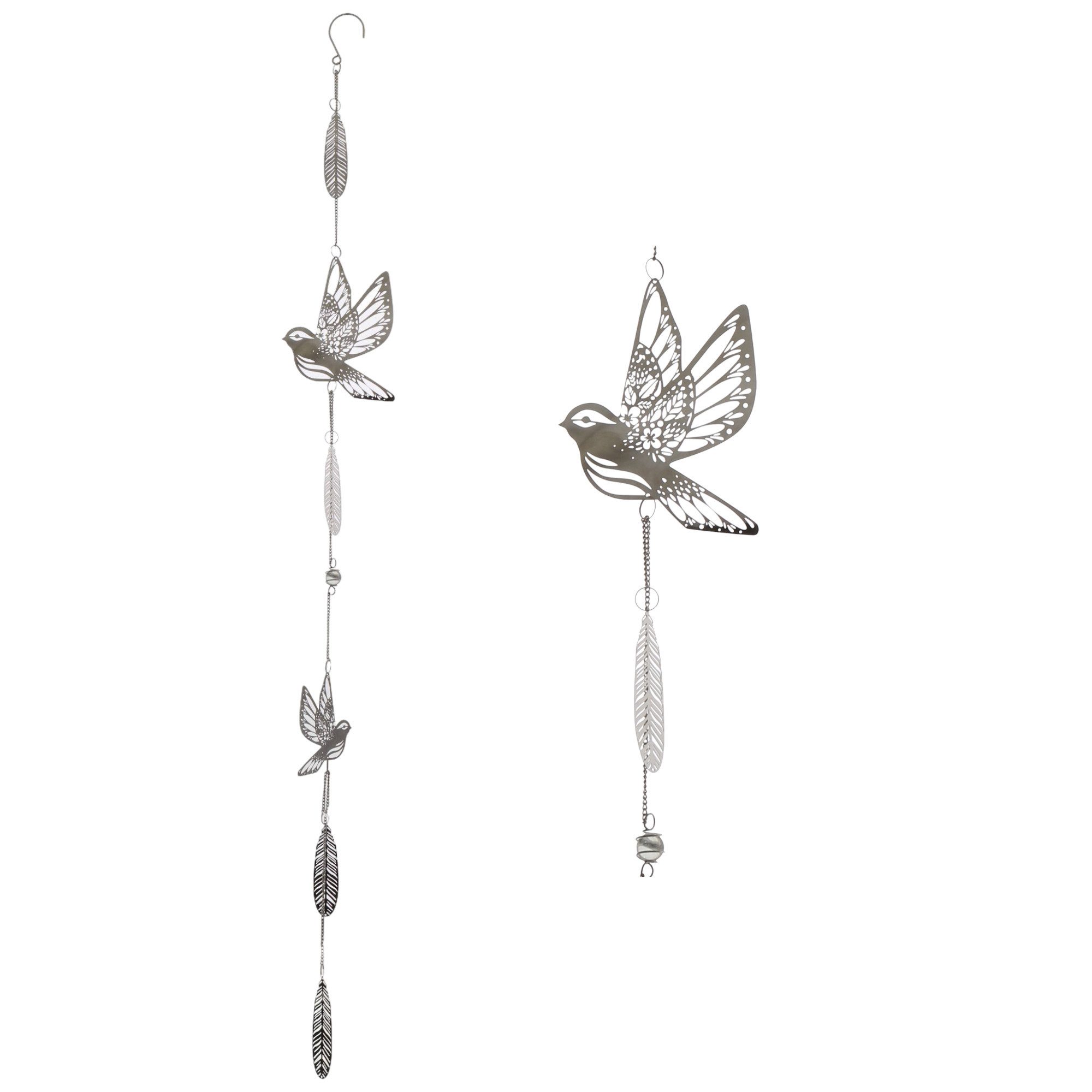 GlasArt Windspiel Windspiel Garten Edelstahl Dekokette Girlande Tier/Blatt/Grafik 100cm