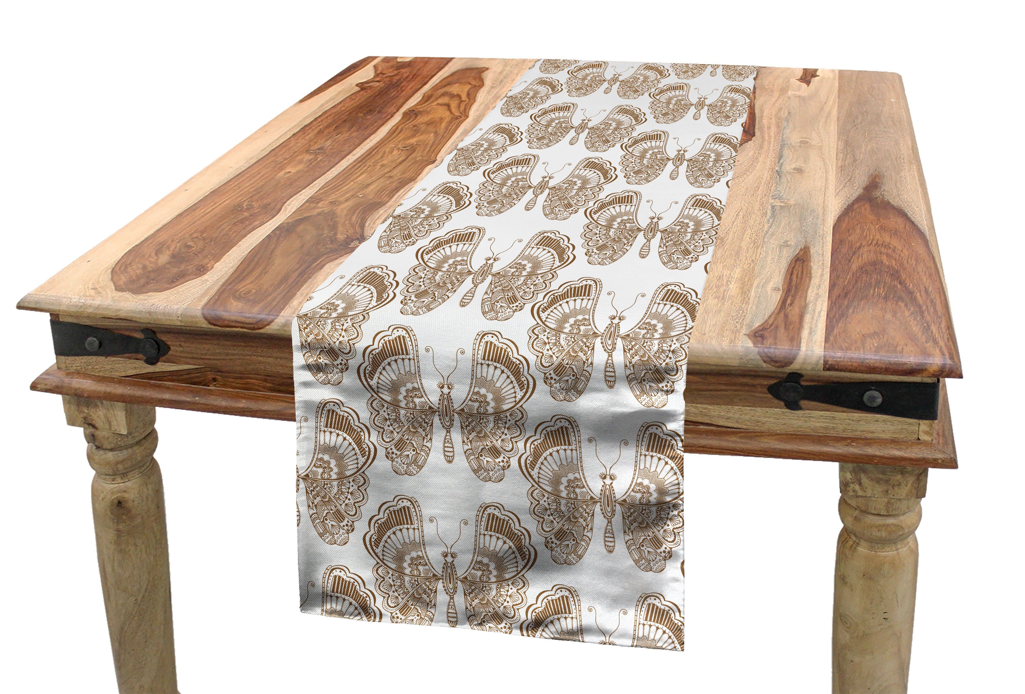 Tischläufer, Zentangle Küche Tischläufer Dekorativer Brown Esszimmer Paisley Rechteckiger Abakuhaus Schmetterling