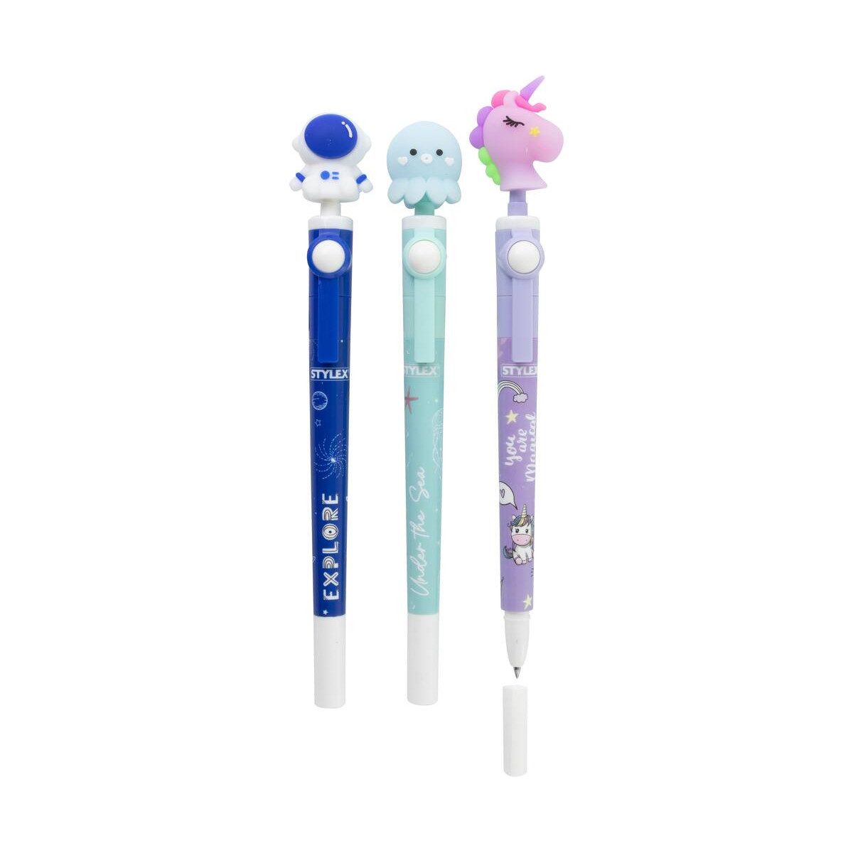 Stylex Schreibwaren Gelschreiber 3x Gelschreiber / mit Fidget-Topper / blauschreibend / 3 Motive sortie
