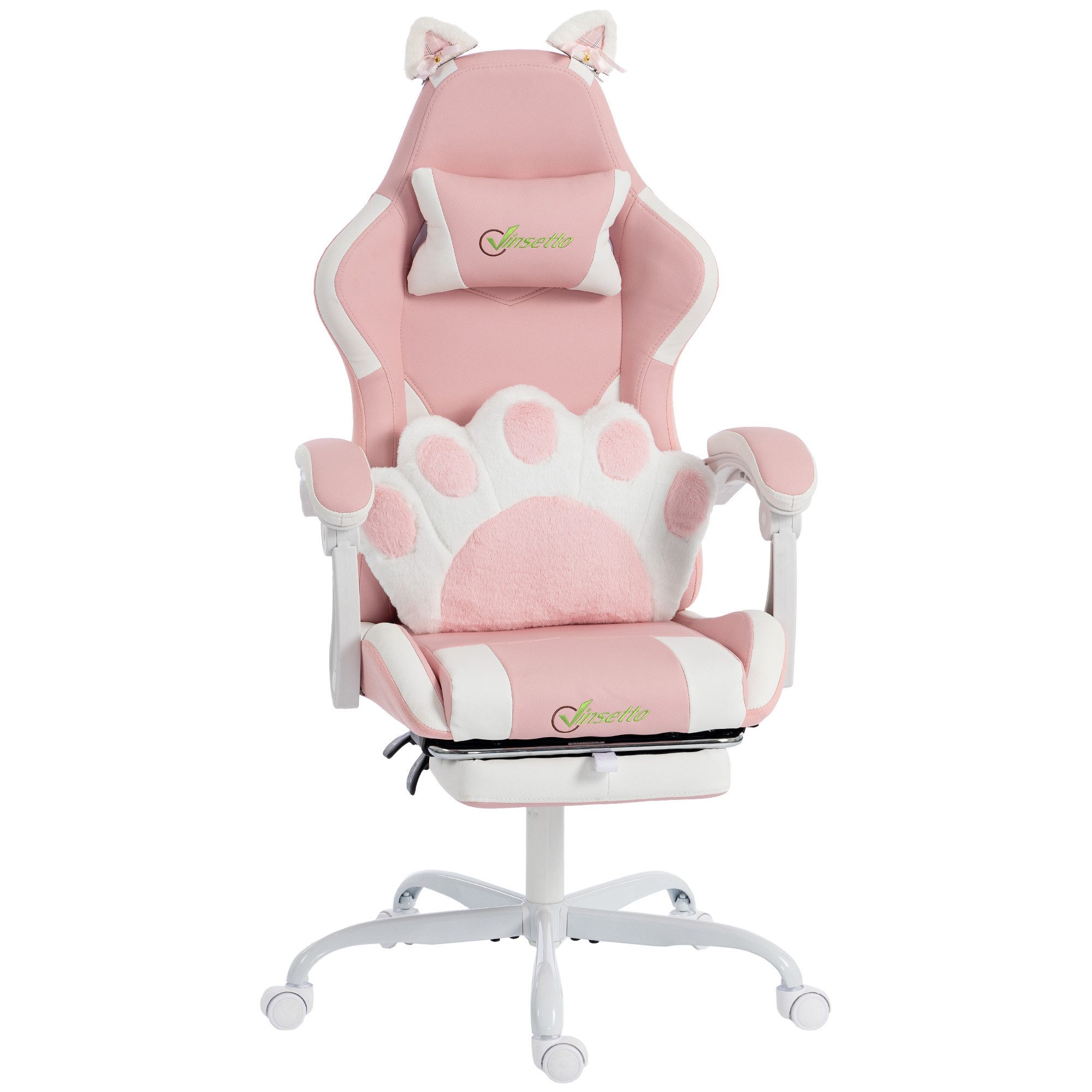 Vinsetto Gaming-Stuhl PC Stuhl Kunstleder (Computerstuhl, 1 St), Katzenohren, Lendenkissen mit Katzenpfoten, Fußstütze