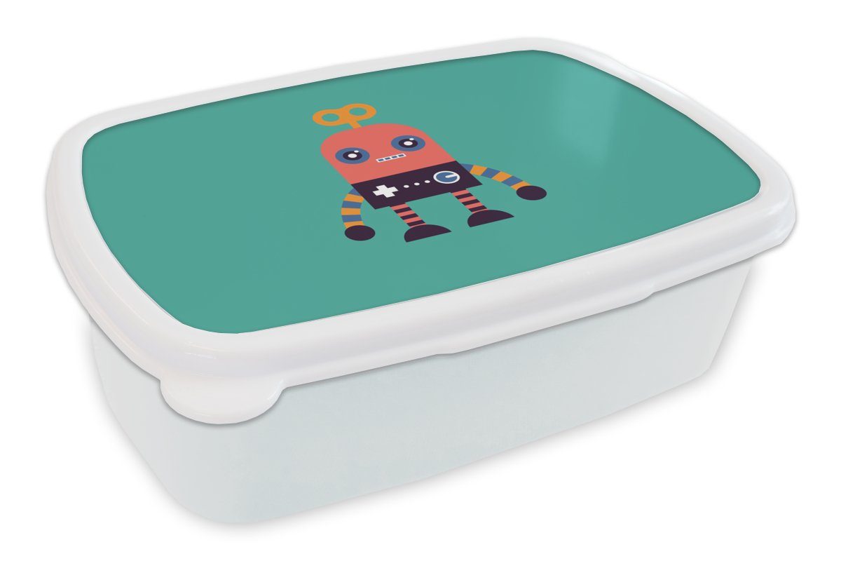 MuchoWow Lunchbox Roboter - Spielzeug - Gesicht - Rosa - Jungen - Kinder, Kunststoff, (2-tlg), Brotbox für Kinder und Erwachsene, Brotdose, für Jungs und Mädchen weiß