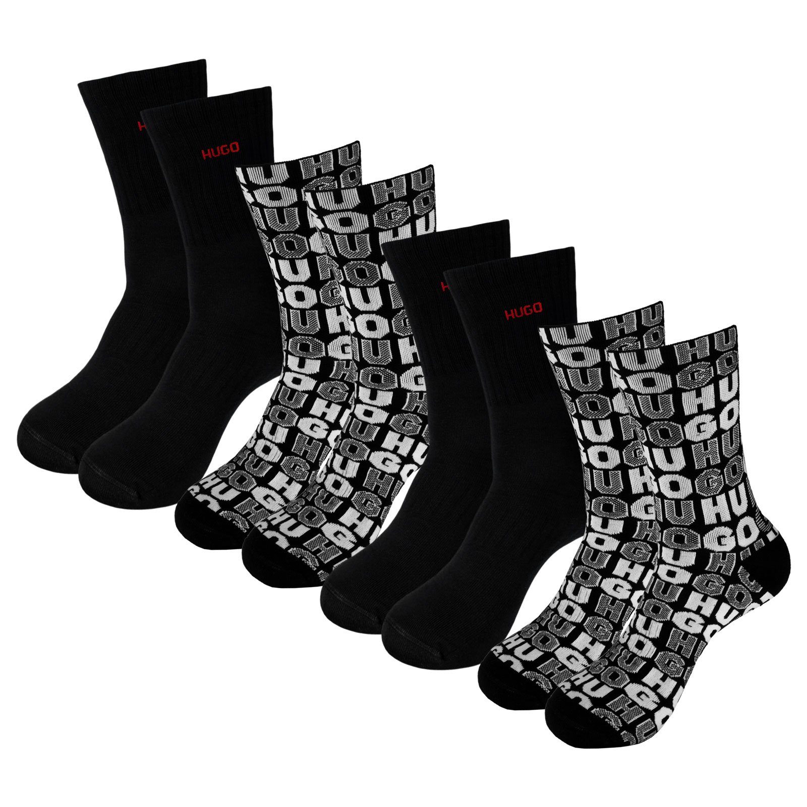 HUGO Langsocken QS Stack Allover (4-Paar) mit verstärkter Fußspitze günstig online kaufen