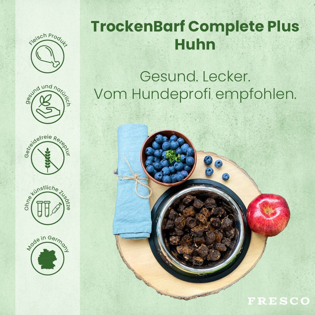 Fresco Dog TrockenBarf Hundefutter Trocken Huhn, 1kg / 2,5kg / 5kg, Trockenfutter für: Hunde, Getreidefrei, 80% Frischfleisch & ohne Zusätze