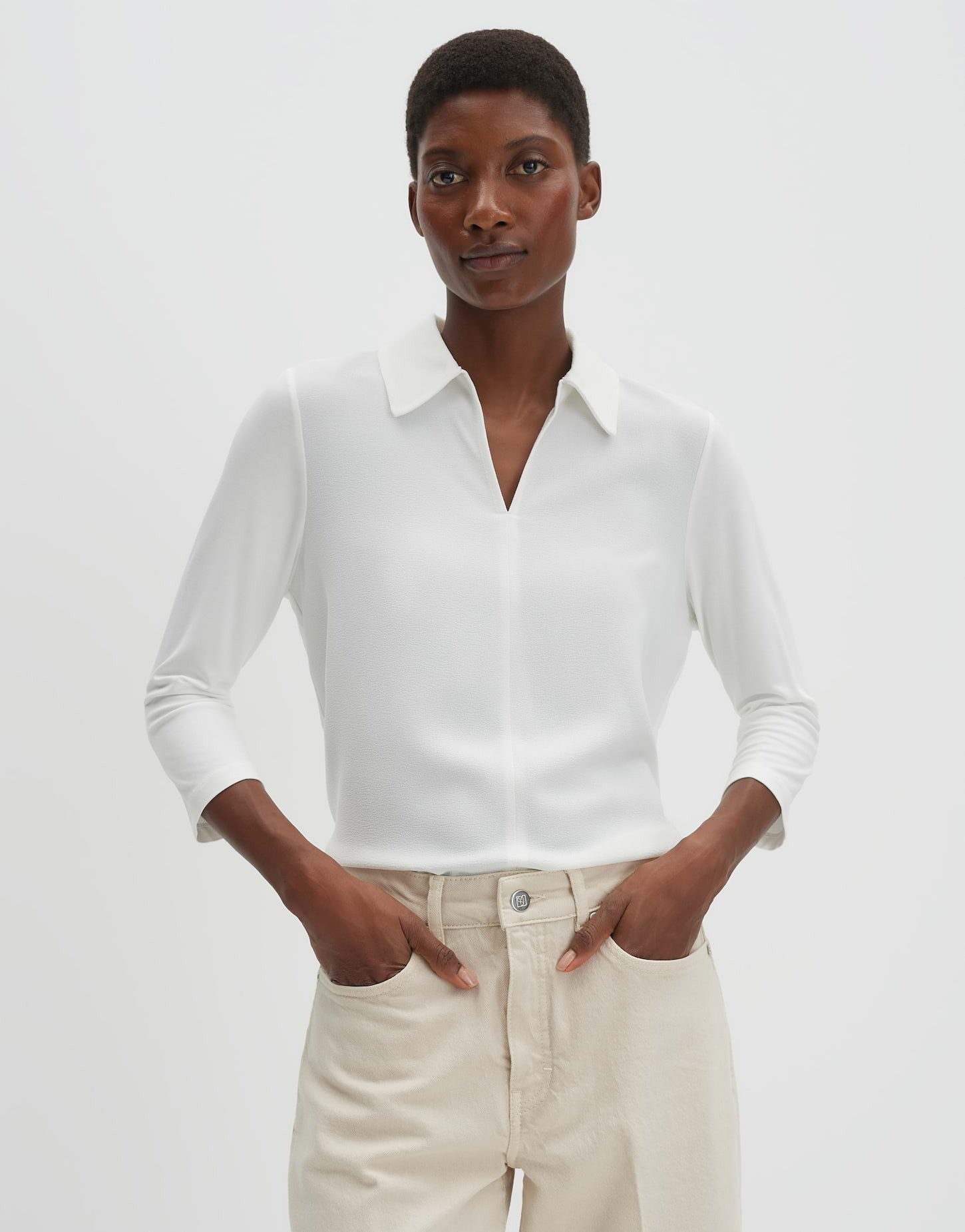 someday Poloshirt Keora Poloshirt aus Webware mit weichem Griff Schmale Passform, figurbetont und elastisch