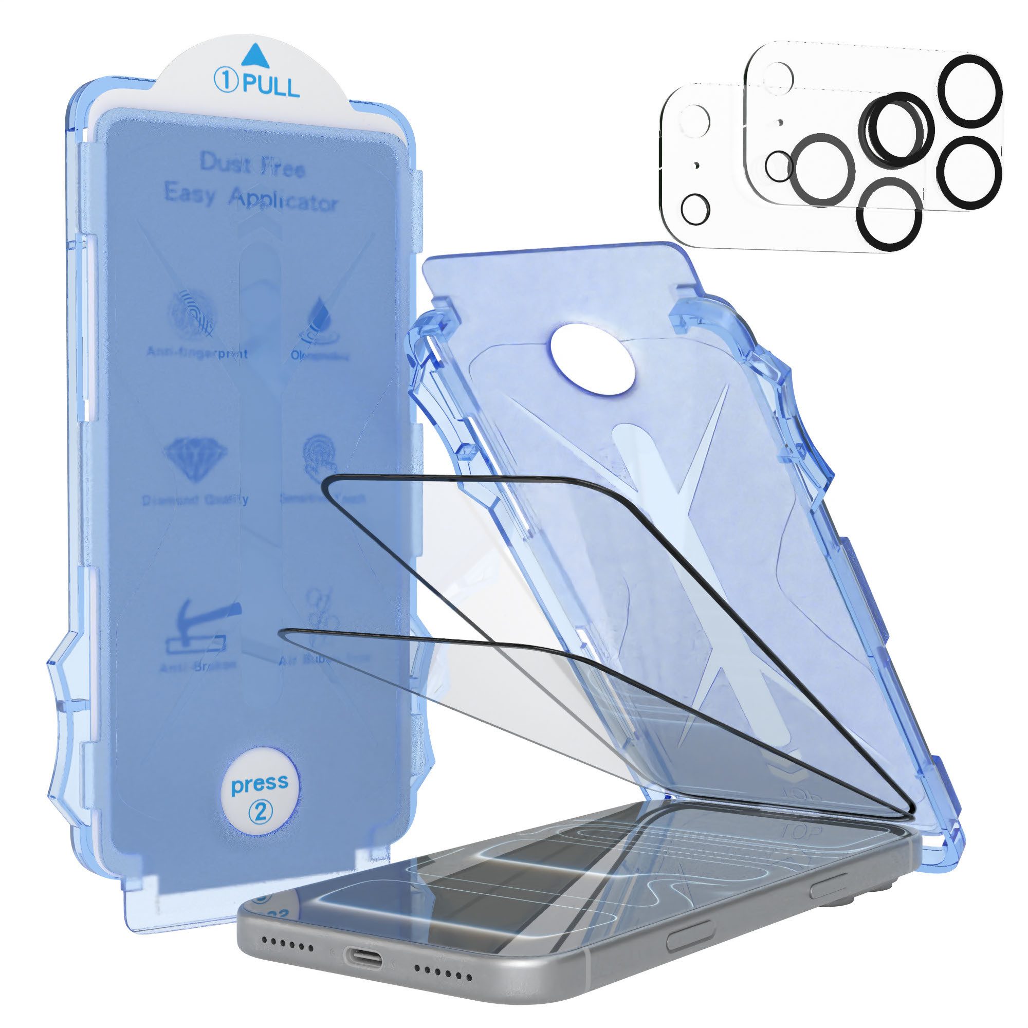 EAZY CASE Schutzfolie 2x Displayschutz für iPhone 17 + Kameraschutz, (2er Set, inklusive Montagehilfe), iPhone 17 Pro Max Display Schutzglas 6,9" Displayfolie Hartglas 0,7 mm