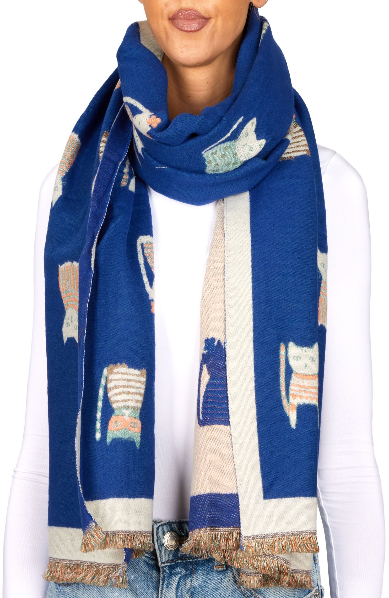 BRUBAKER Schal Cashmirillo Damen Schal mit Katzen Muster - 70 x 200 cm, (He günstig online kaufen