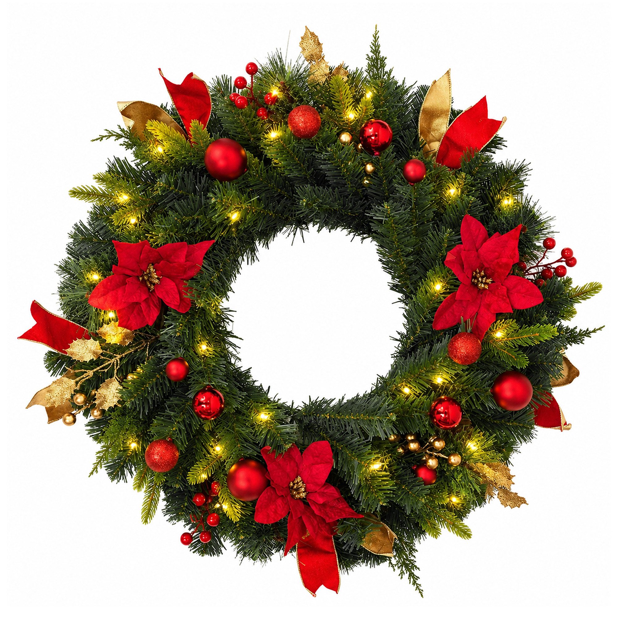 Kunstbaum 60CM Weihnachtskranz mit LED Lichtern künstlicher Türkranz, GarveeMore