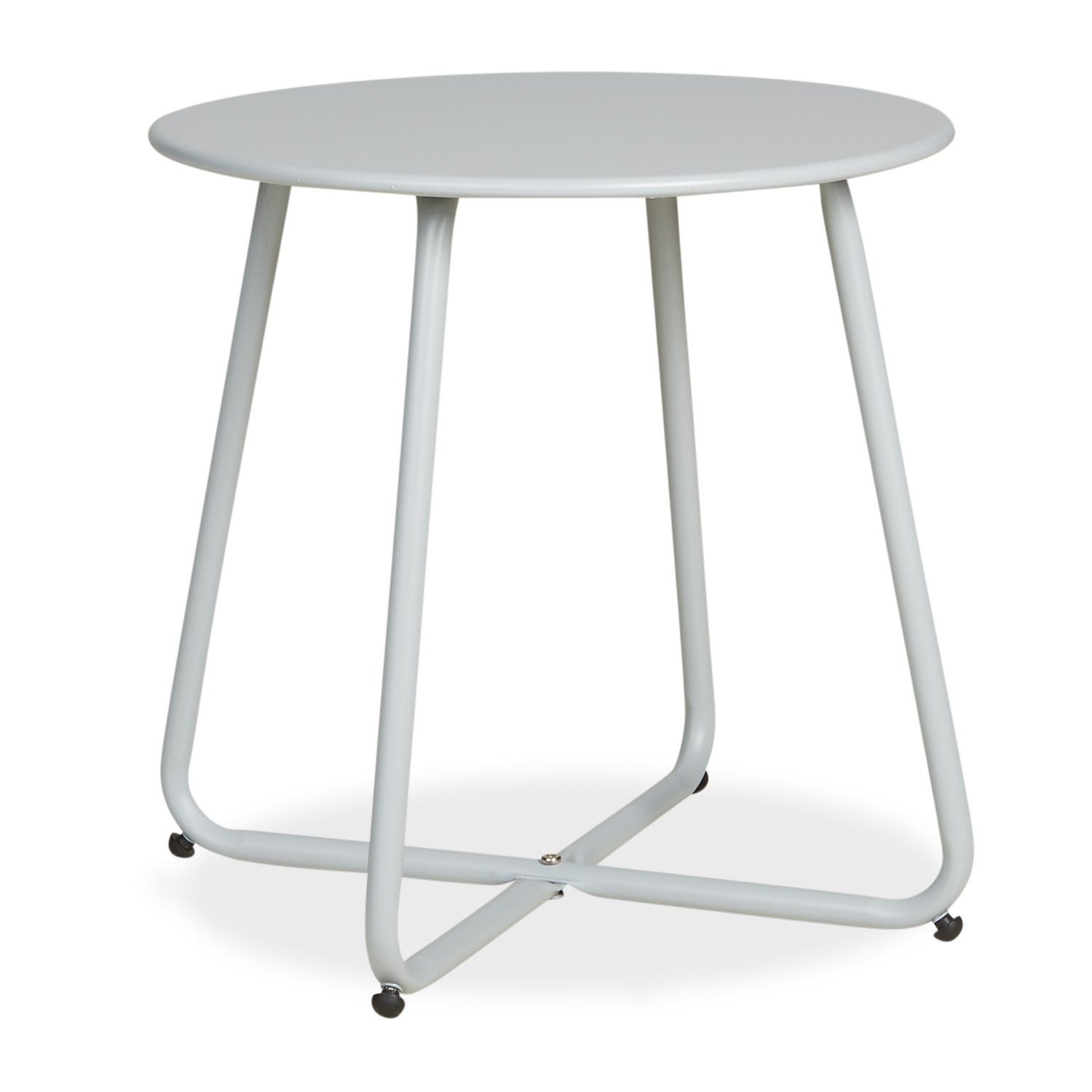 Homestyle4u Beistelltisch Gartentisch Rund Metall Balkontisch Tisch Kaffeetisch 45cm Durchmesser, Grau
