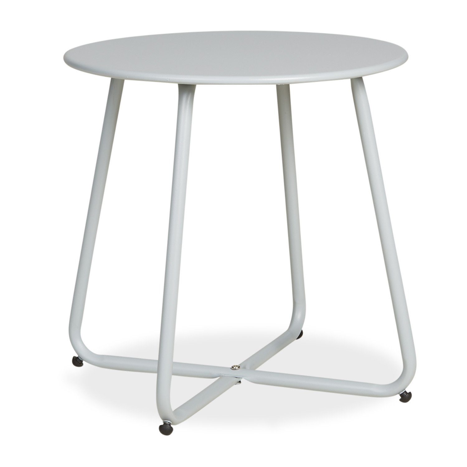 Homestyle4u Beistelltisch Gartentisch Rund Metall Balkontisch Tisch Kaffeetisch 45 cm, Grau
