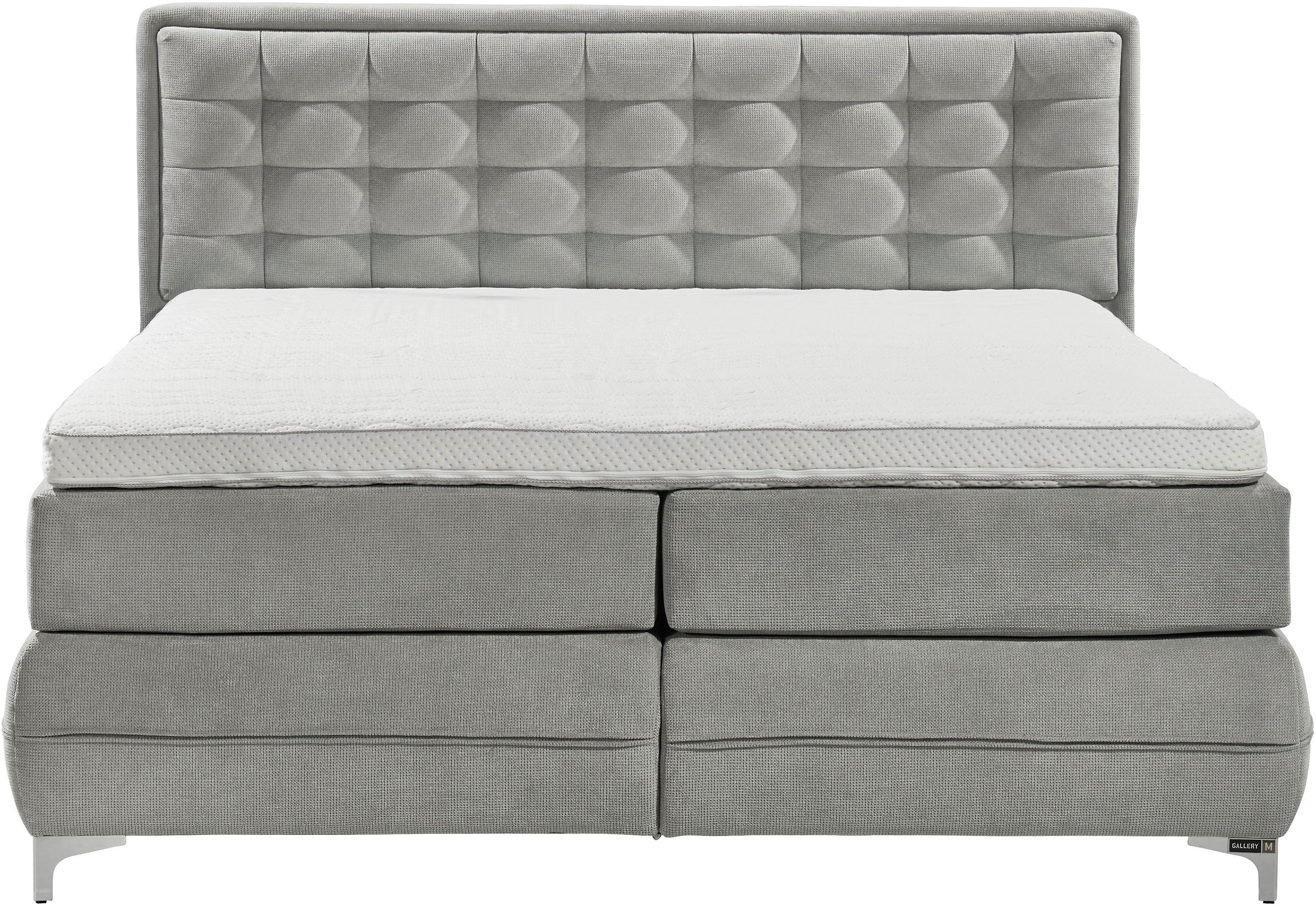 Musterring Boxspringbett Dubai, Winkelfuß in Chrom, 3 Härtegrade, Kopfteil in Kassettensteppung