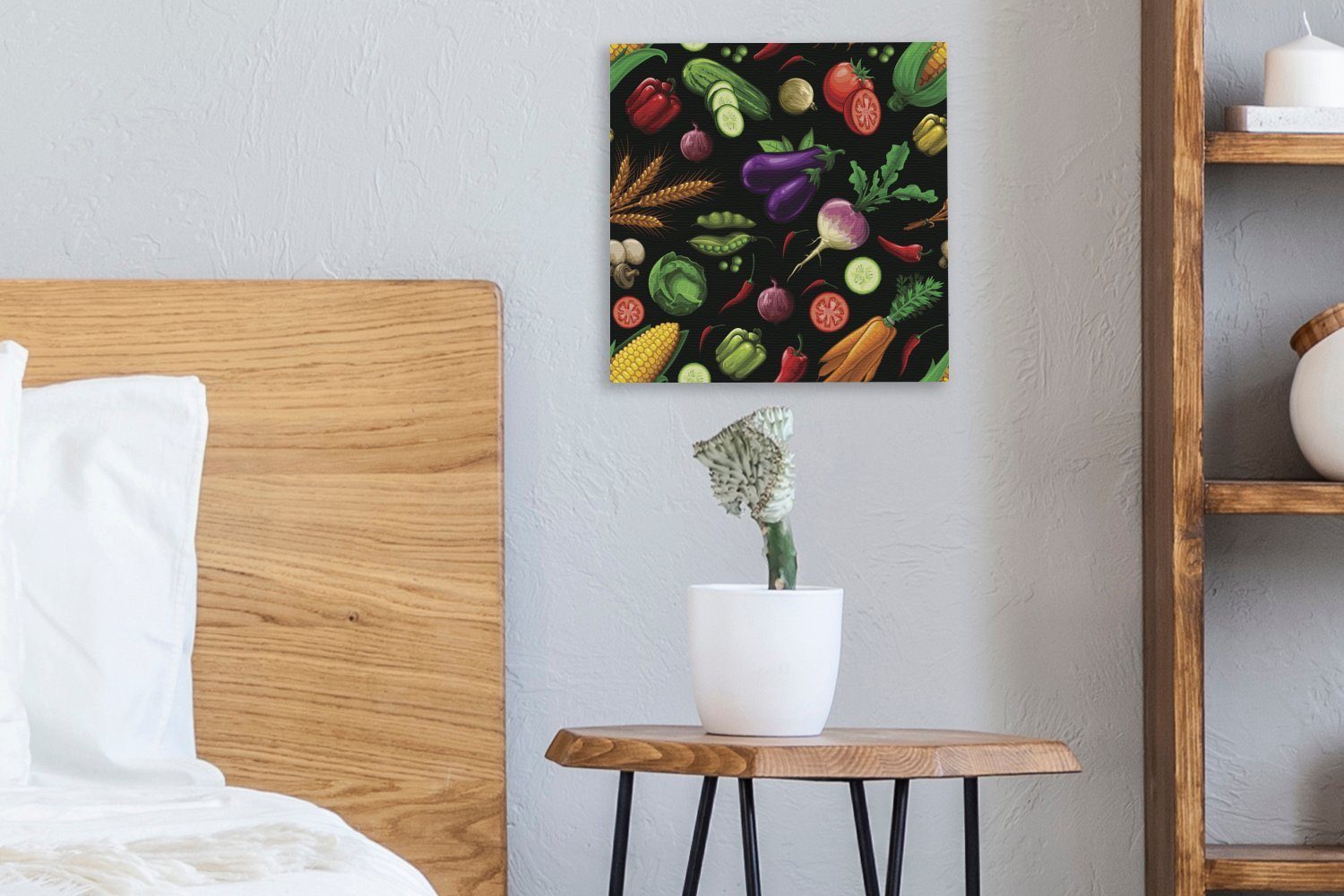 OneMillionCanvasses® Leinwandbild Design - Gemüse für Leinwand (1 St), Wohnzimmer Bilder Schwarz, Schlafzimmer 