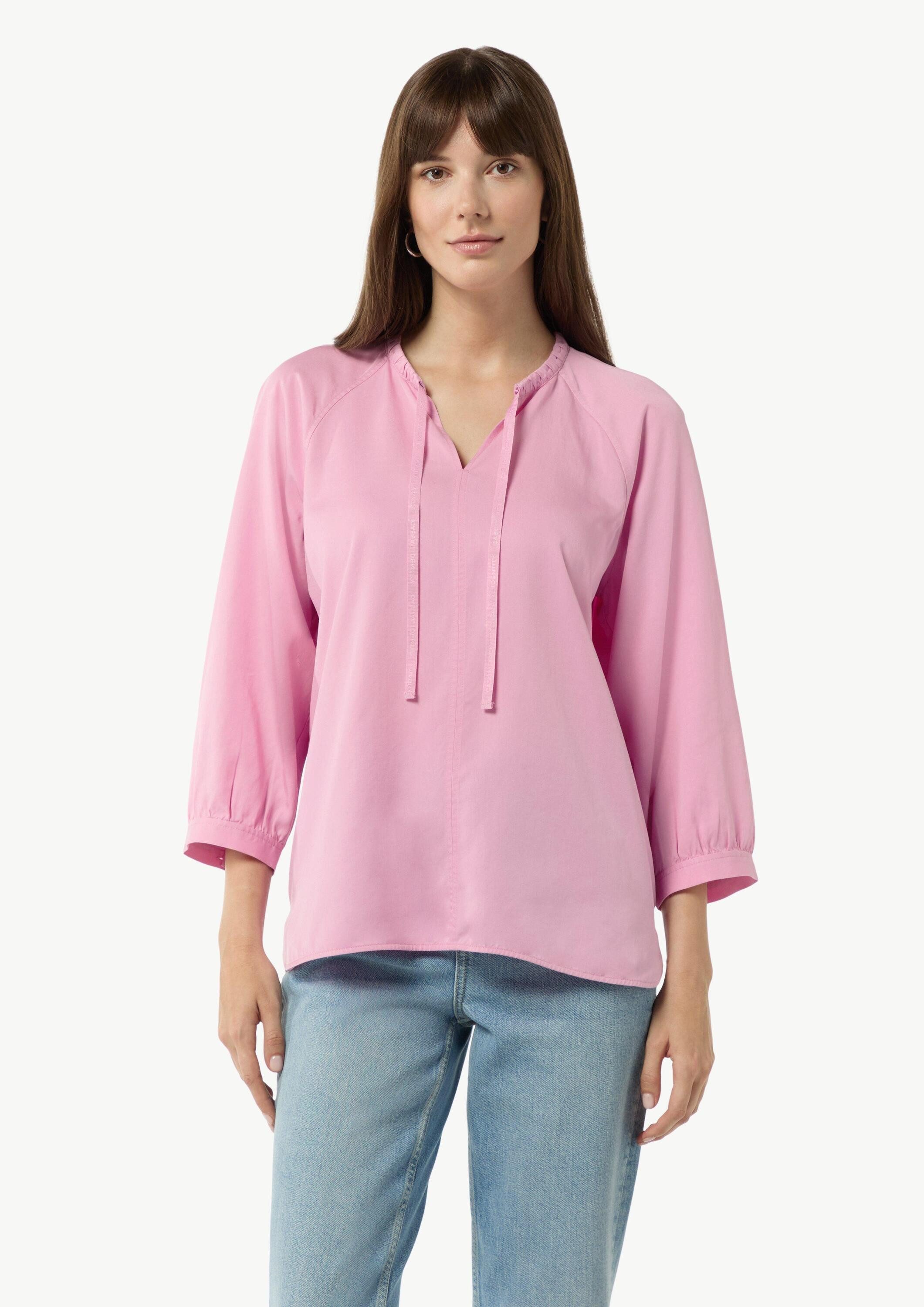 comma Kurzarmbluse Bluse Tunikabluse aus Lyocell mit Logo-Knöpfen