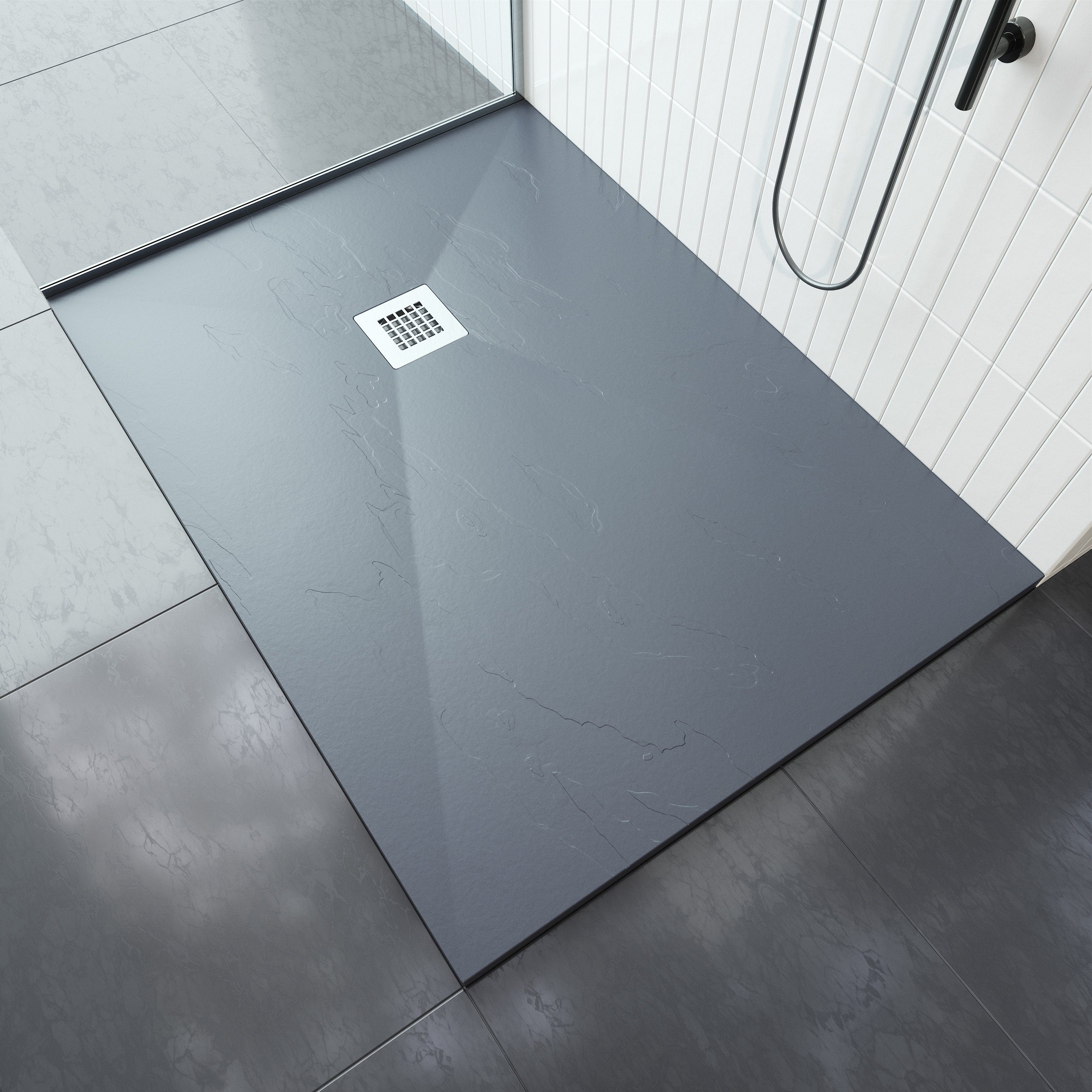AQUABAD Duschwanne Elegana 90x100 Cm – Schwarz, Mit LeakProtect, Wasserdicht & Einfach Zu Montieren