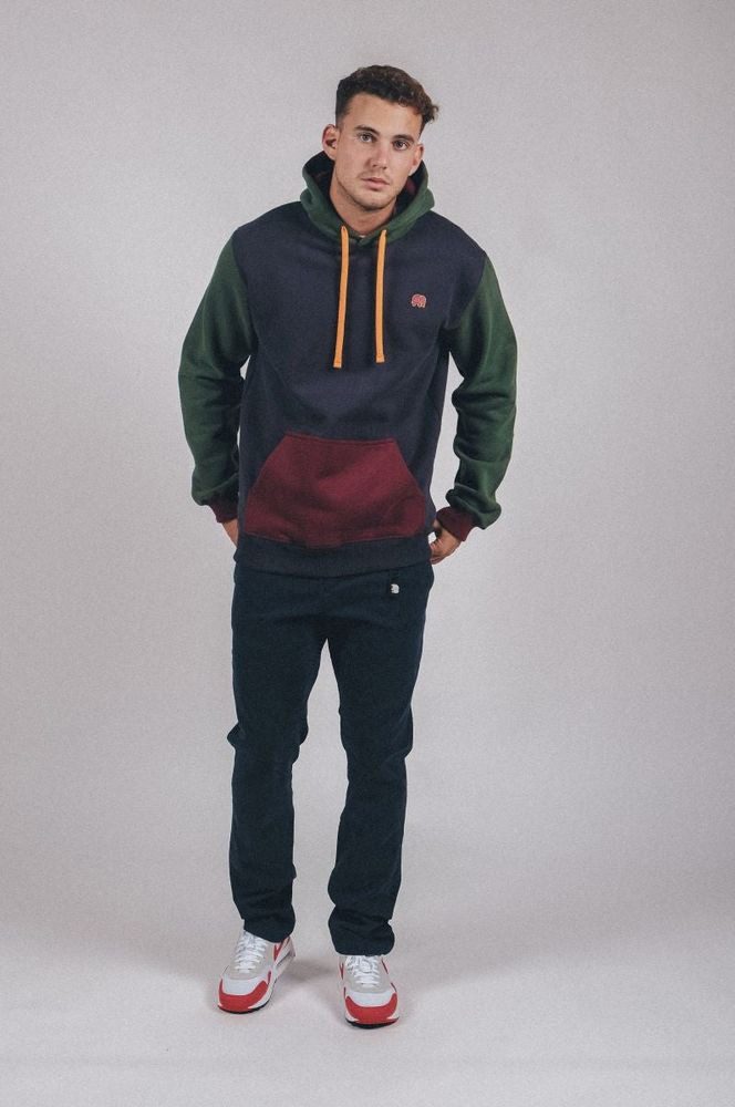 Trendsplant Rundhalspullover Organic Color Block Hoodie Trendsplant Blue günstig online kaufen