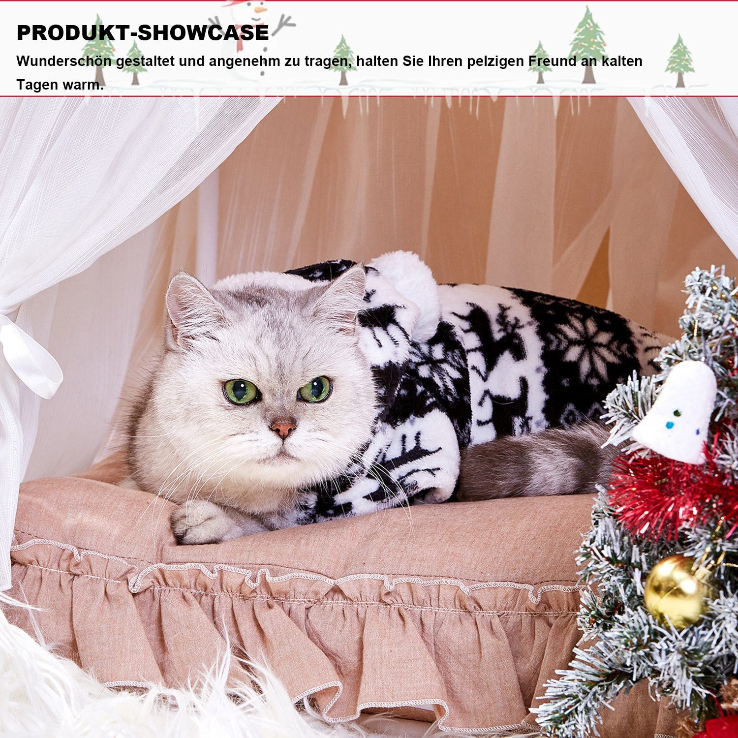 Refttenw Hundekleid Hundepullover mit Kapuze,gestrickter Rollkragen-Weihnachtspullover