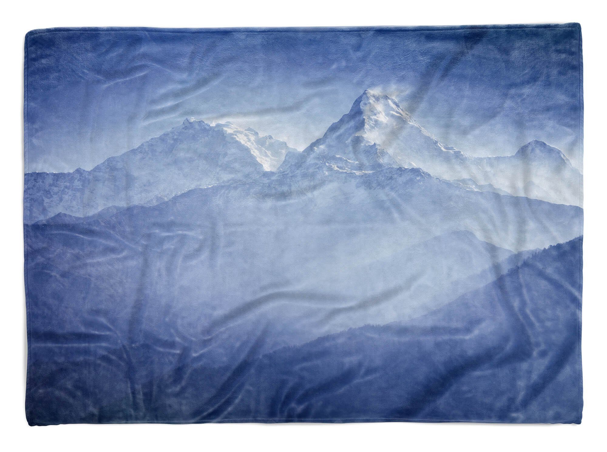 Saunatuch (1-St), Strandhandtuch Sinus Fotomotiv Blau, Handtuch Schneegipfel Handtuch Kuscheldecke Baumwolle-Polyester-Mix mit Berge Handtücher Art