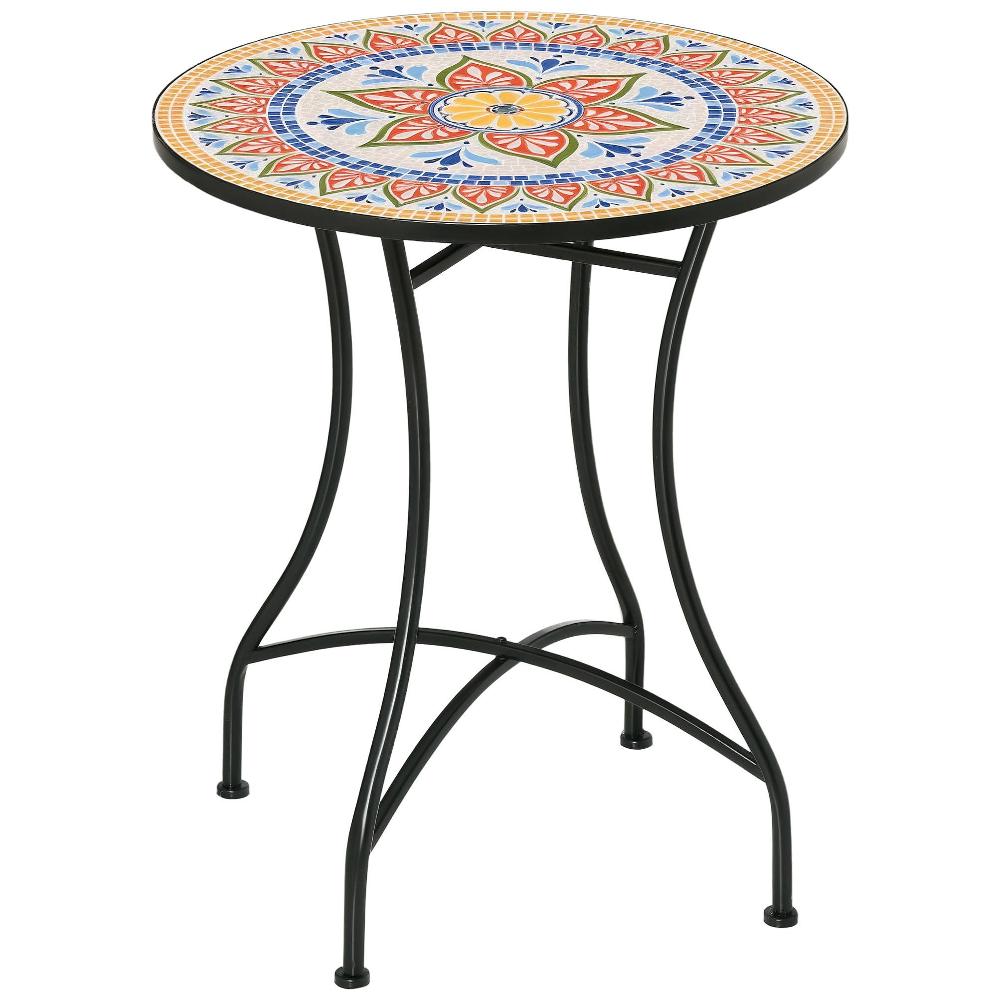 MC Star Gartentisch Ø60 cm. Wetterfest Balkontisch aus Metall. Esstisch Outdoor (Campingtisch Beistelltisch. rund Terrassentisch für Garten Terrasse Balkon Rot+Blau+Weiß)