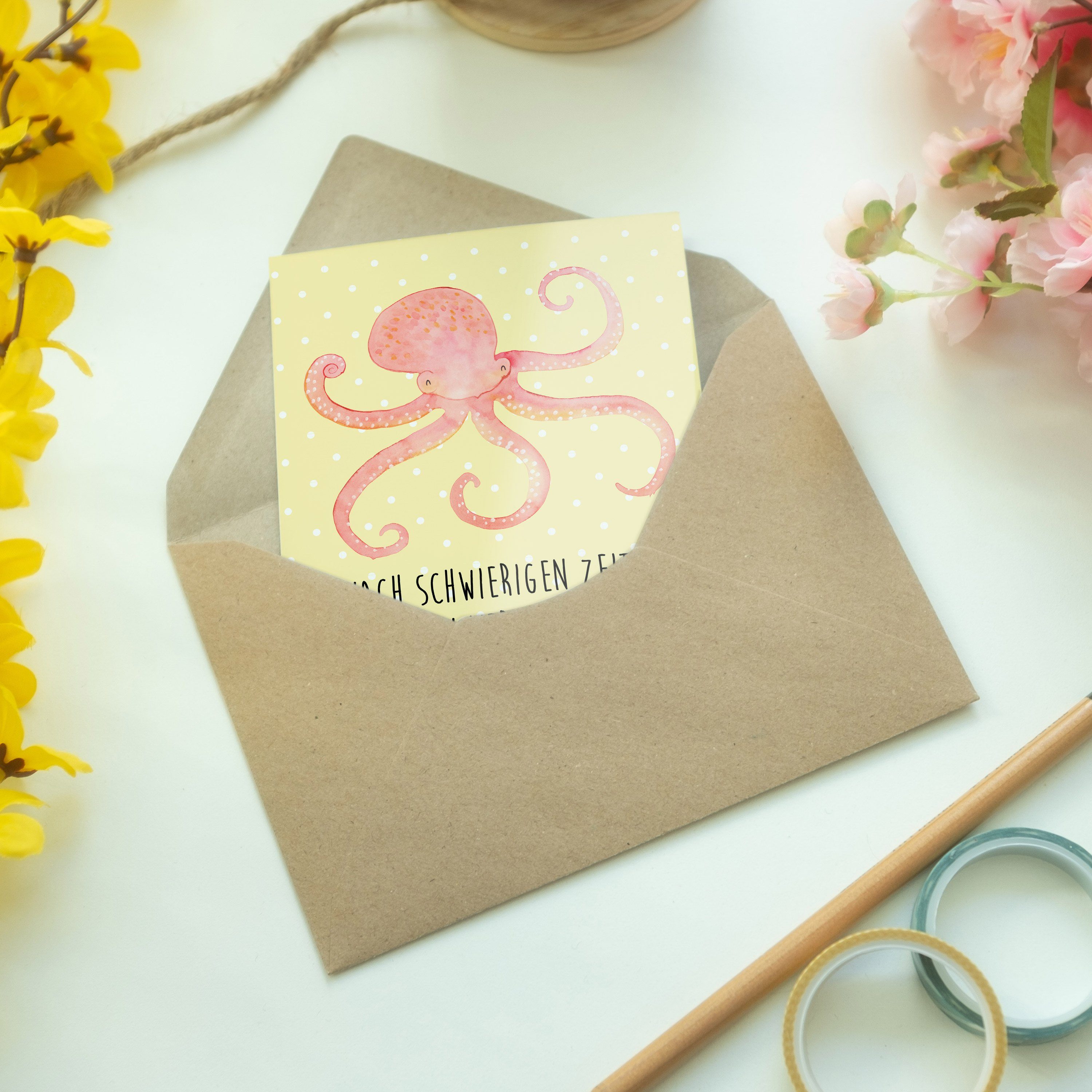 Pastell Geschenk, & Grußkarte Gelb Panda - Arme, - Mrs. lustige Tintenfisch Mr. Hochzeitskarte,