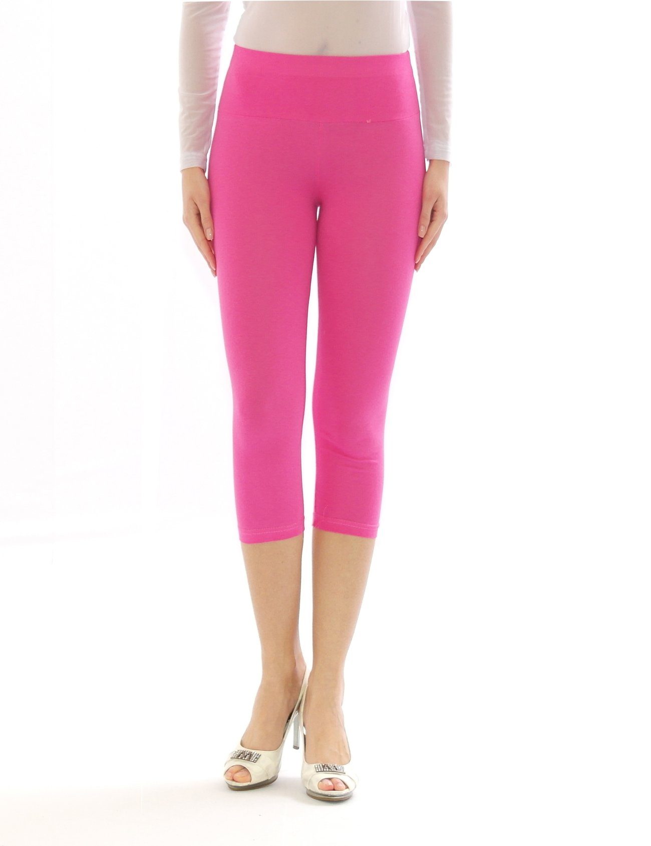 SYS Caprileggings Damen Capri 3/4 Leggings hoher Bund Hose Wäsche Leggins ROSA