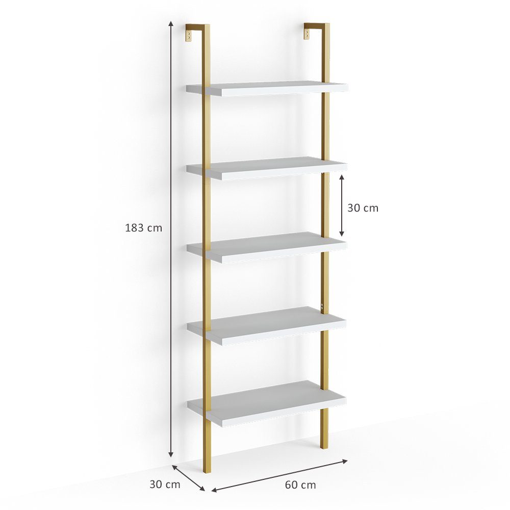 Vicco Bücherregal Ava, Weiß/Gold, 60 x 183 cm, 1-tlg.