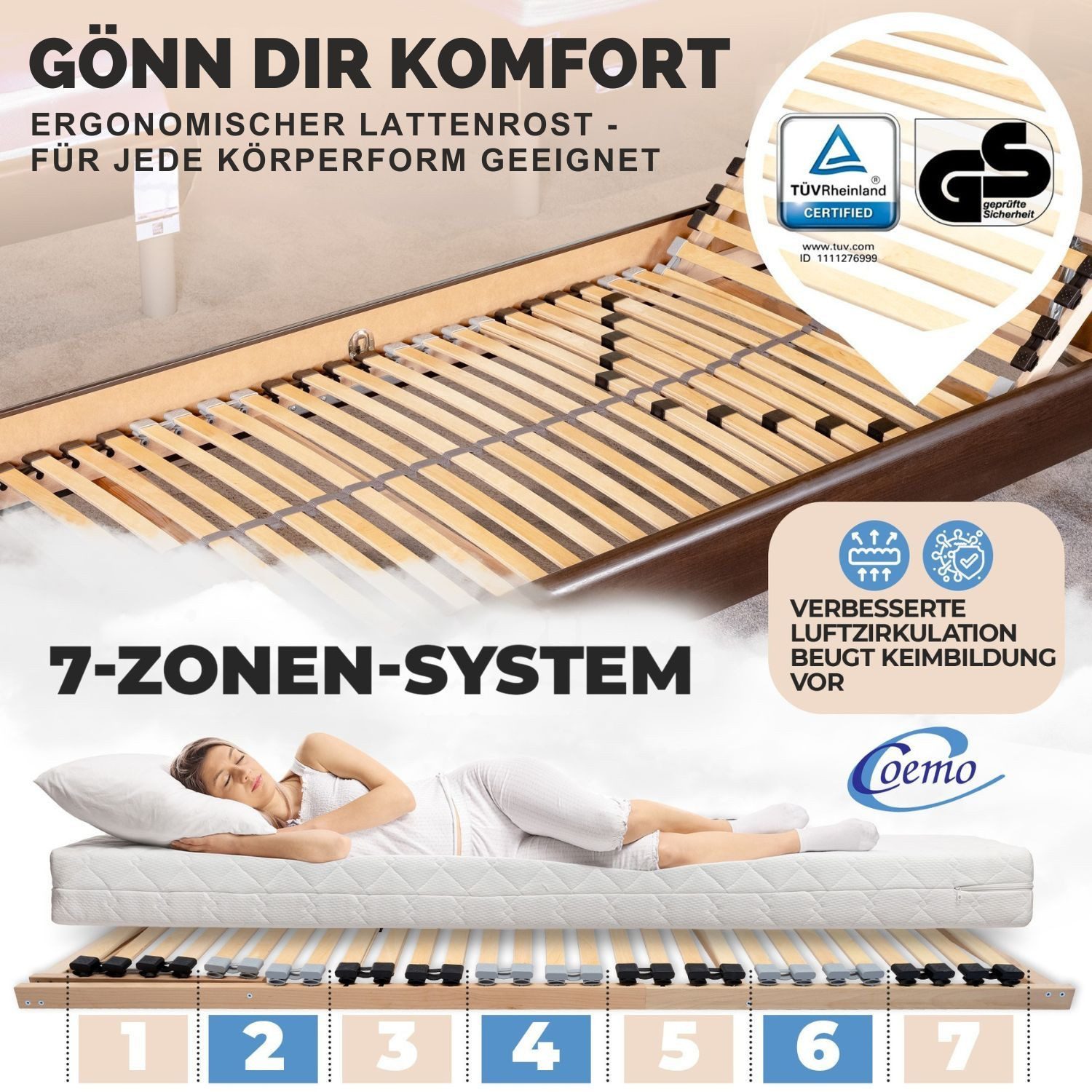 Lattenrost, Coemo, Kopfteil manuell verstellbar, Fußteil günstig online kaufen