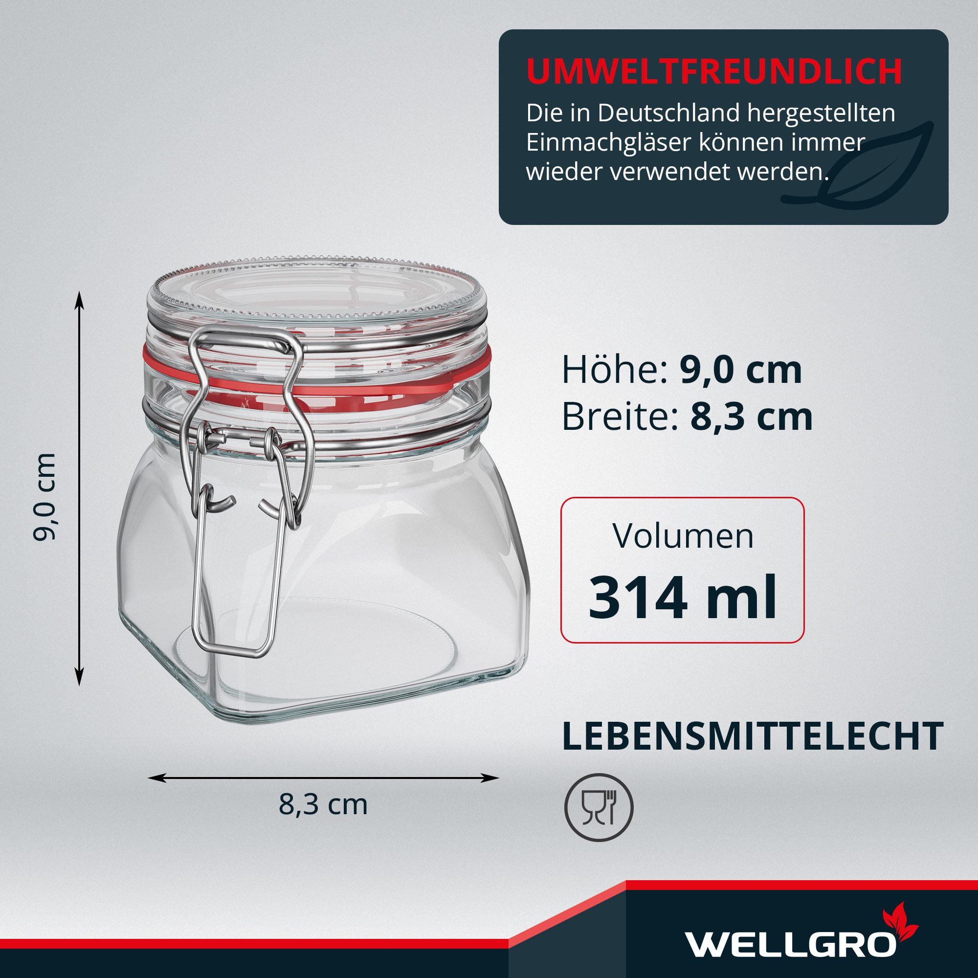 Wellgro Vorratsglas Einmachgläser mit Bügelverschluss eckig, Fermentierglas, (6-tlg) – Bild 2 von 5