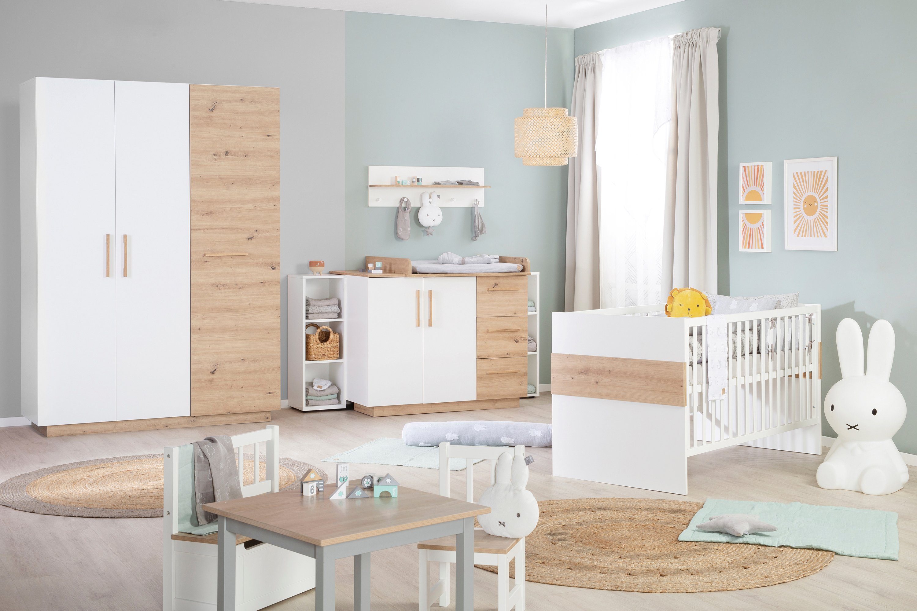 Eiche Kinderzimmer Lion, Artisan - & Griffe Kleiderschrank 3-türig, Weiß massiver Kleiderschrank Eiche großer roba® fürs aus