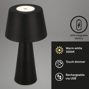 Briloner Leuchten Außen-Tischleuchte 7437015, dimmbar, Touch, USB-C Aufladung, Akku, LED fest verbaut, Warmweiß, Tischlampe kabellos, 31 x 16,5 cm, Schwarz, 3,5W, Spritzwasserschutz