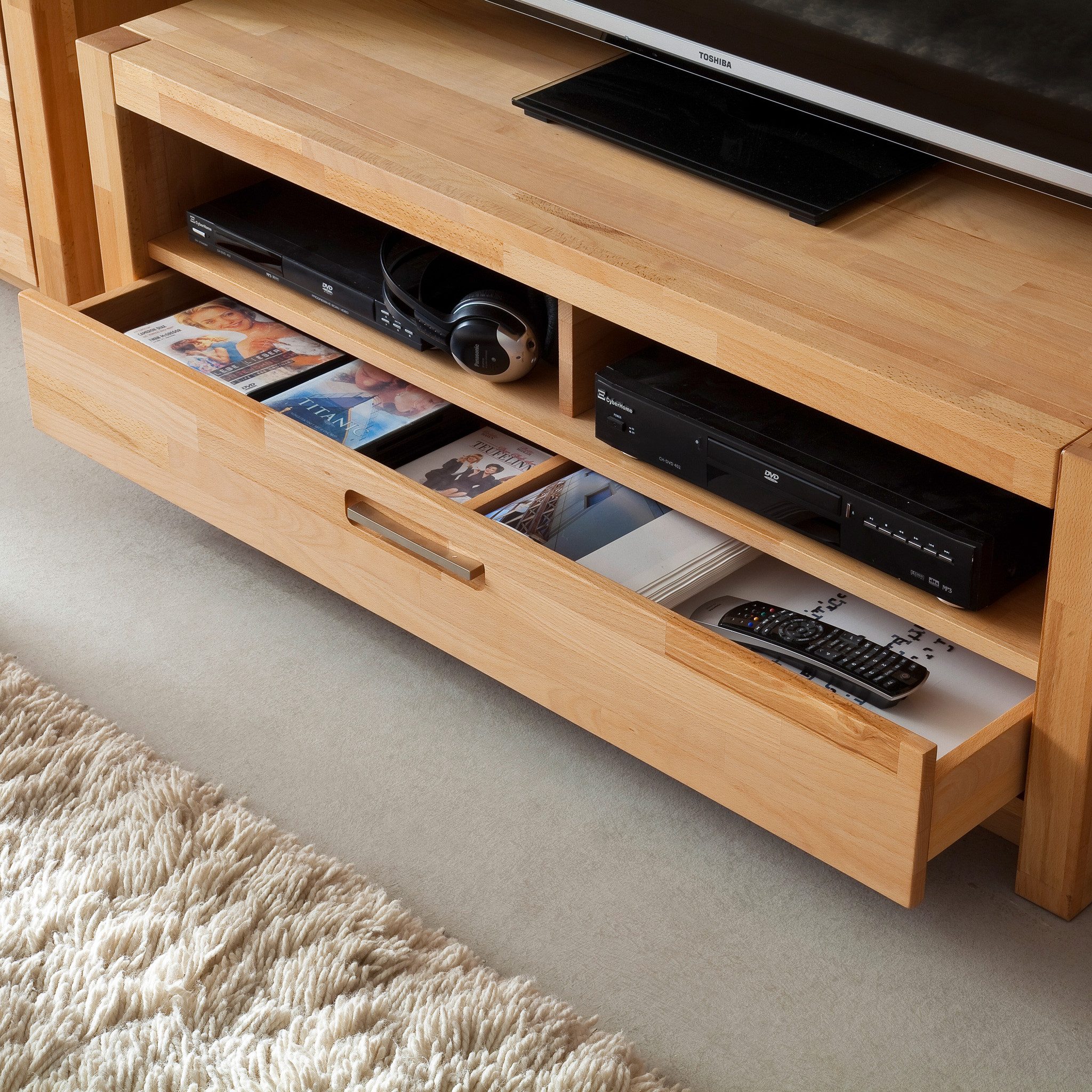 MCA furniture Wohnwand Wohnwand Fenja Kernbuche Keilverzinkt massiv geölt, (4-St)