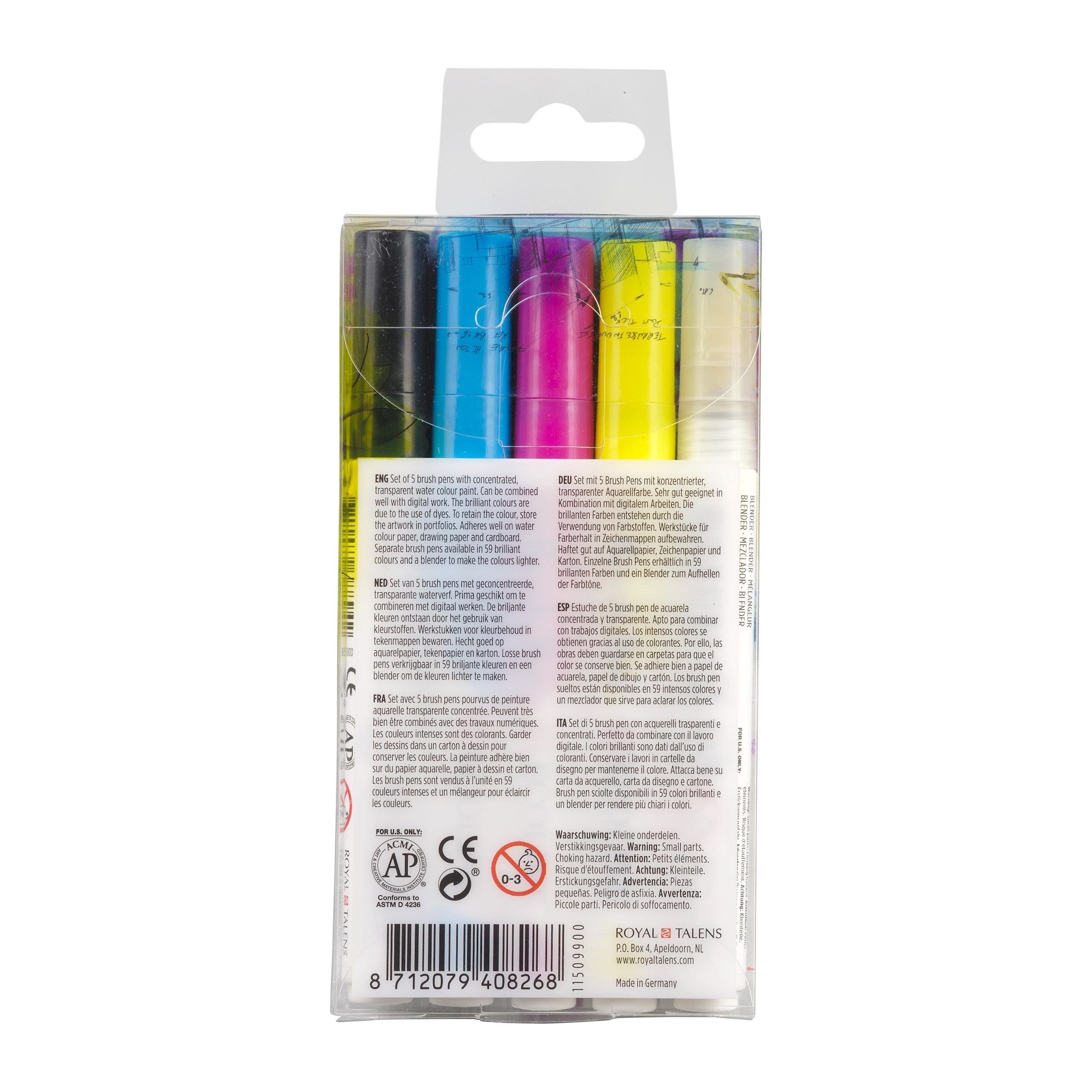 Talens Aquarellstifte ECOLINE Brushpen Set 5, Primärfarben (Primary)