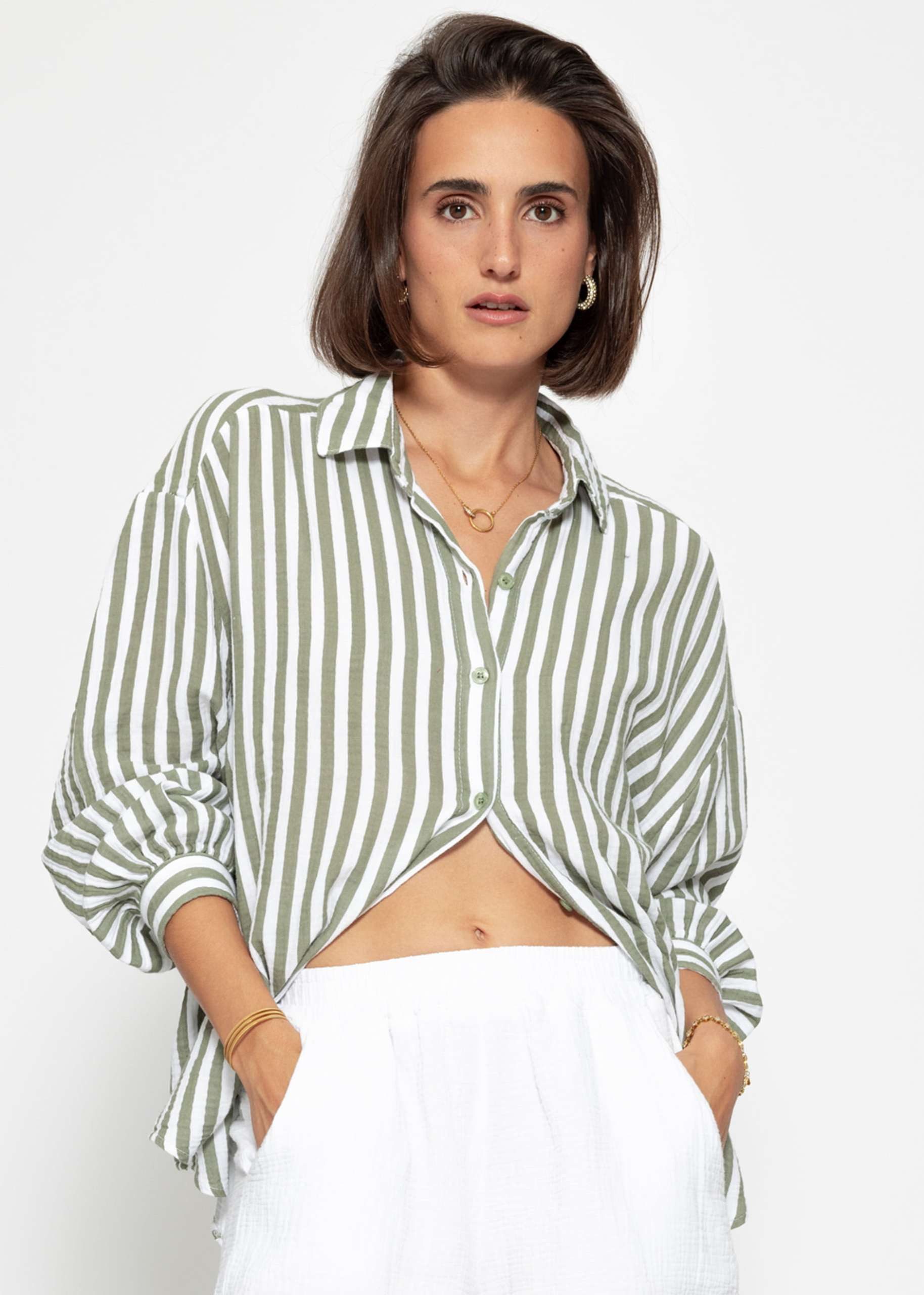 SASSYCLASSY Longbluse Gestreifte Oversize Musselin Bluse günstig online kaufen