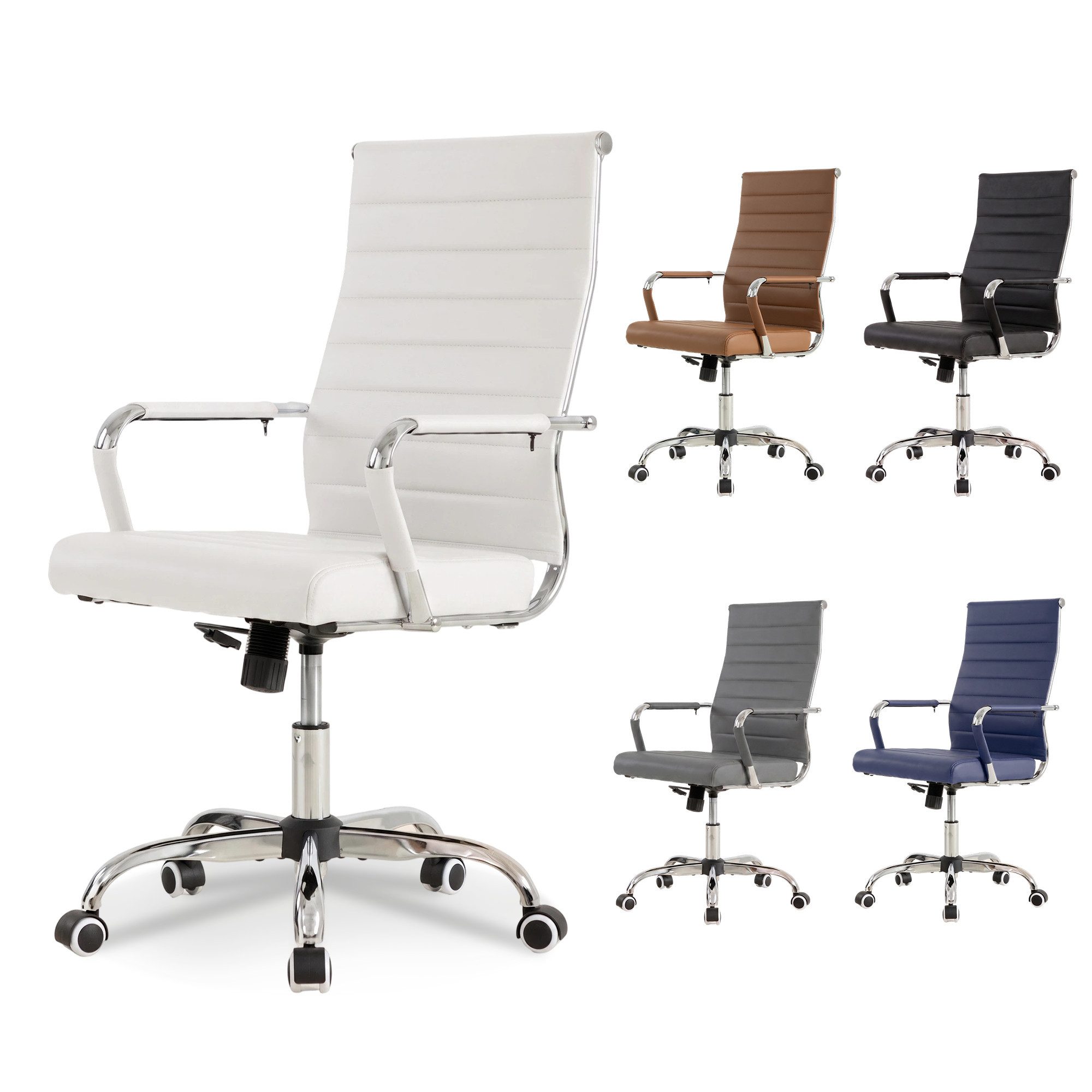 UEV Stuhl Schreibtischstuhl ergonomisch, Drehstuhl mit Rollen (Bis 150kg, Konferenzstühle, Büro-Gästestuhl), Höhenverstellbar,Wippfunktion,Metallrahmen,Gepolstert Kunststoff