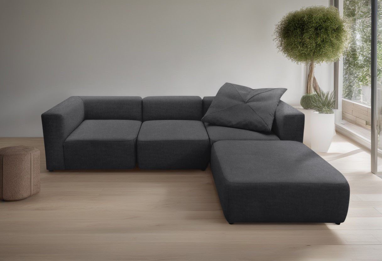 Home affaire 3-Sitzer Utvik kann individuell zusammengestellt werden, Modulsofa, bestehend aus 2 Eck-, 1 Mittelelement und 1 Hocker