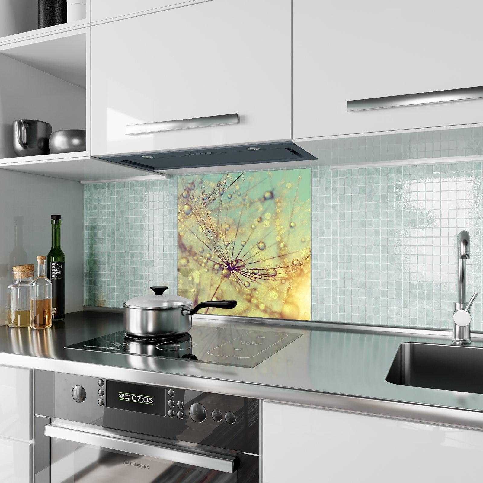 Küchenrückwand Löwenzahn Motiv Spritzschutz mit Küchenrückwand Primedeco Blume Glas