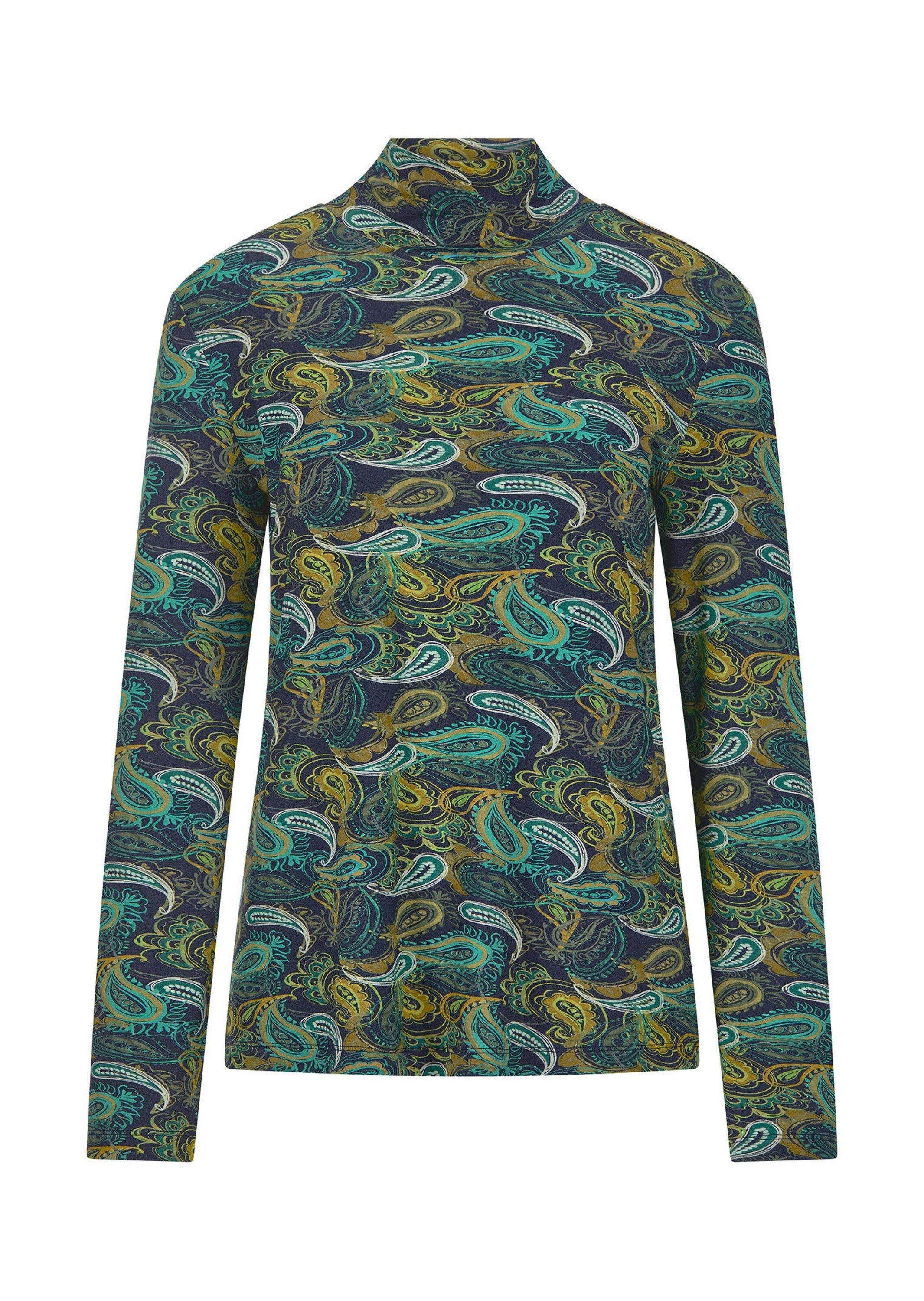 Langarmshirt Longsleeve mit Allover-Print, Stehkragen