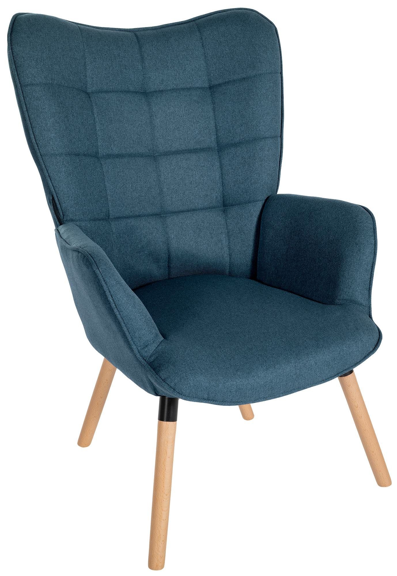 CLP Loungesessel Garding, Stuhl mit Stoff-Bezug und Gestell aus Buchenholz blau