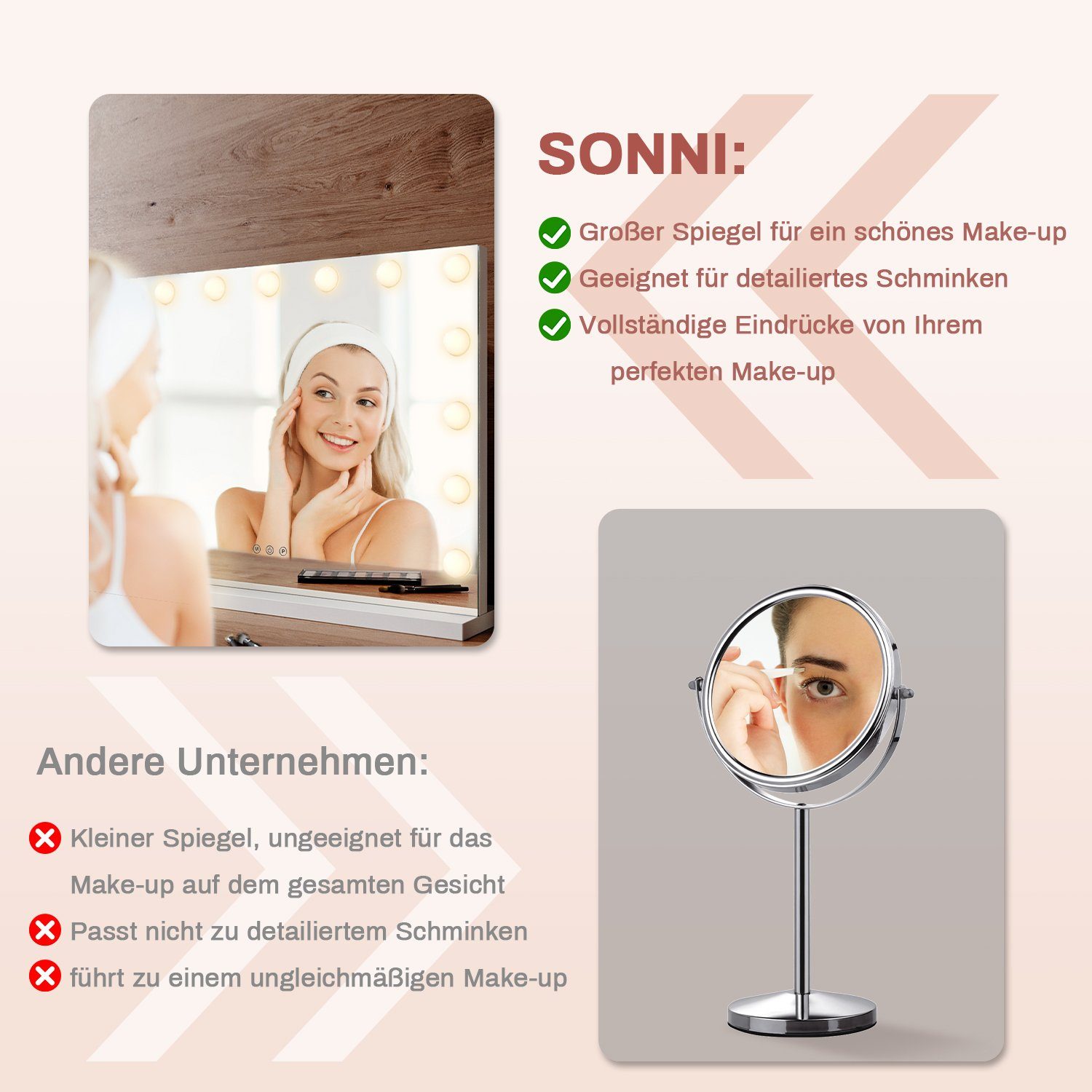 SONNI Schminkspiegel Schminkspiegel 3 Led mit beleuchtung Farbe Licht