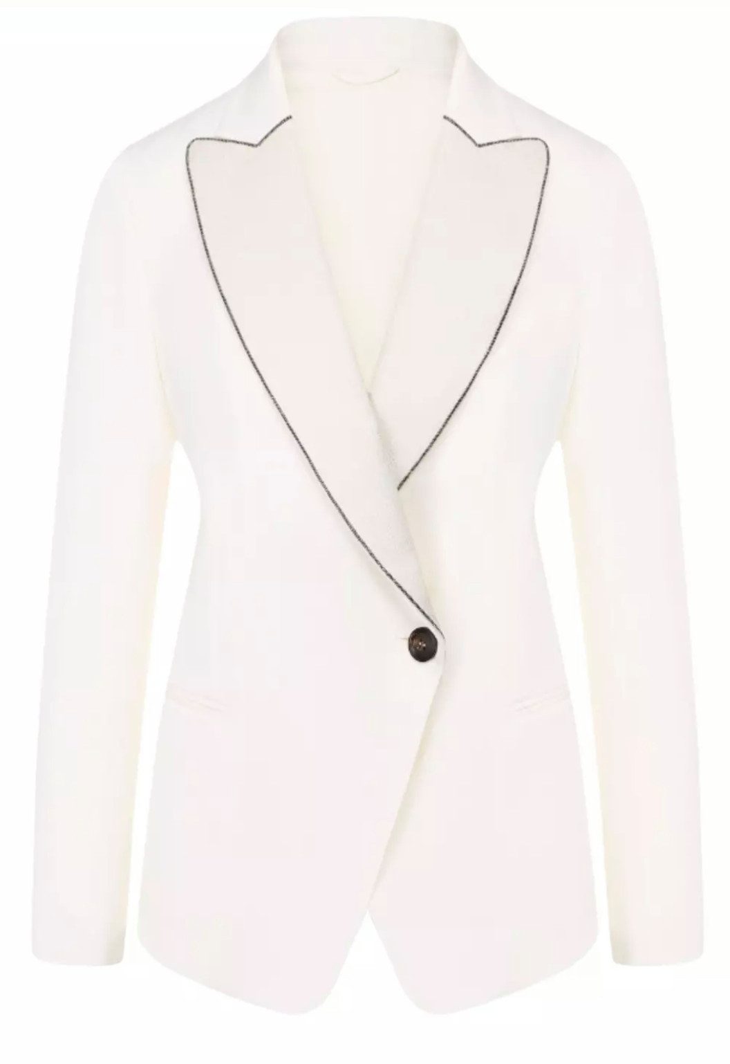 BRUNELLO CUCINELLI Jackenblazer Sakko Jacke mit Perlenverzierung und Metallic-Crêpe-Besatz Schimmernde Metallic-Crepe-Revers für einen Tuxedo-inspirierten Look