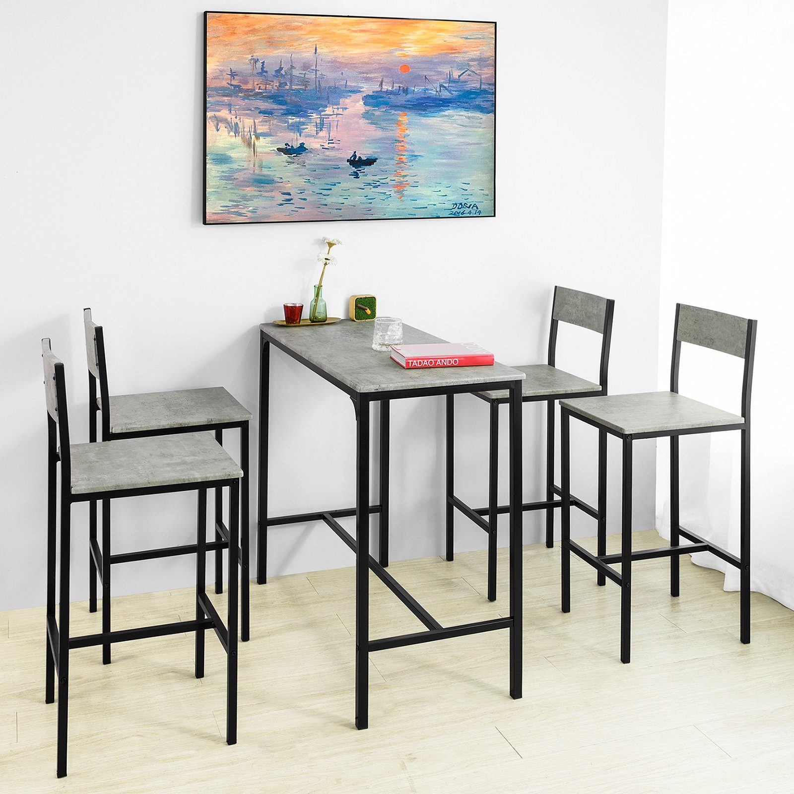 5-teilig Set SoBuy Bistrotisch grau Hockern mit Sitzgruppe 4 Esstisch Bartisch Bartisch OGT14,