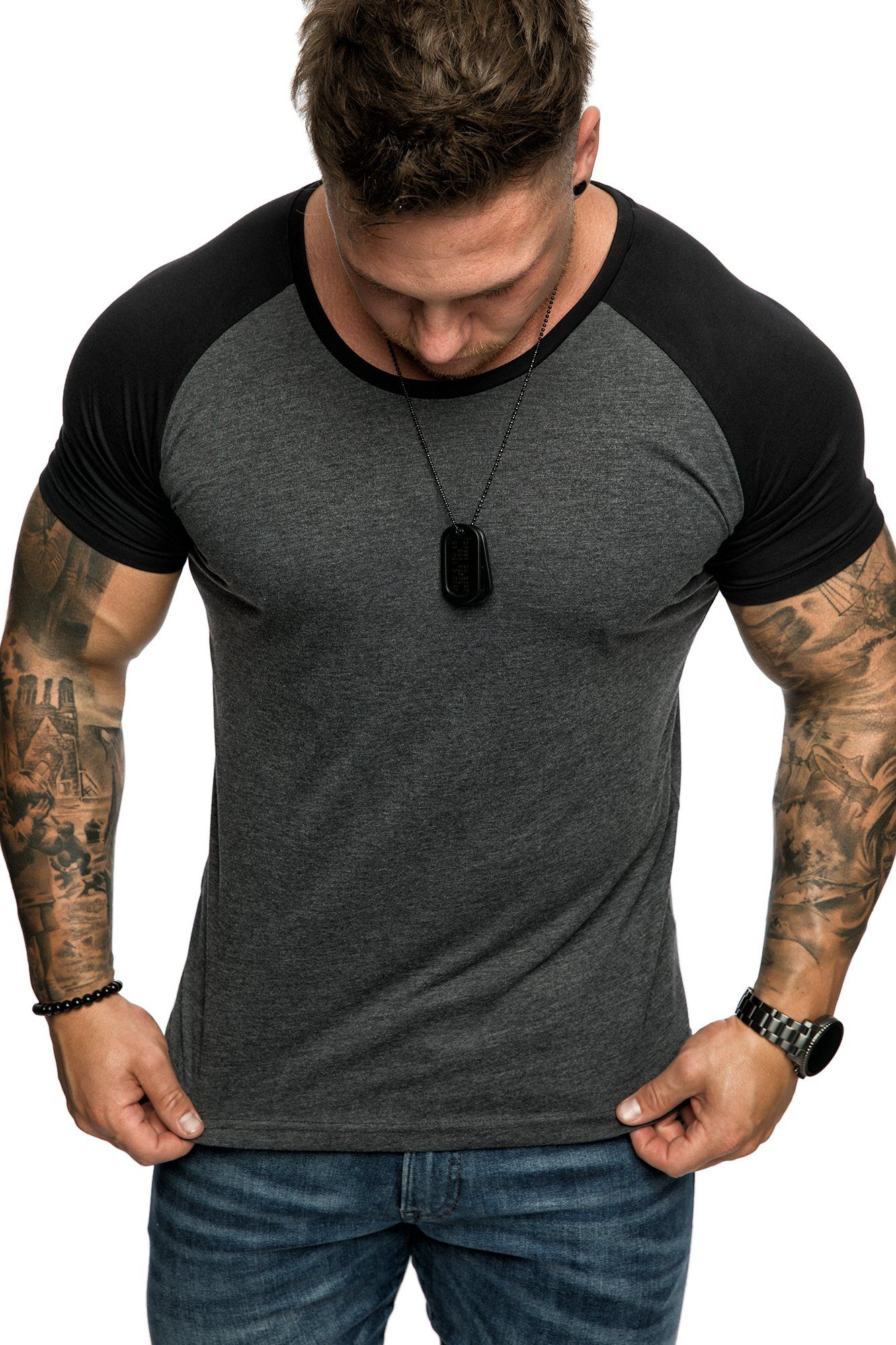 Amaci&Sons T-Shirt SALEM Basic Raglan T-Shirt mit Rundhalsausschnitt Herren Basic Raglan Shirt mit Rundhalsausschnitt