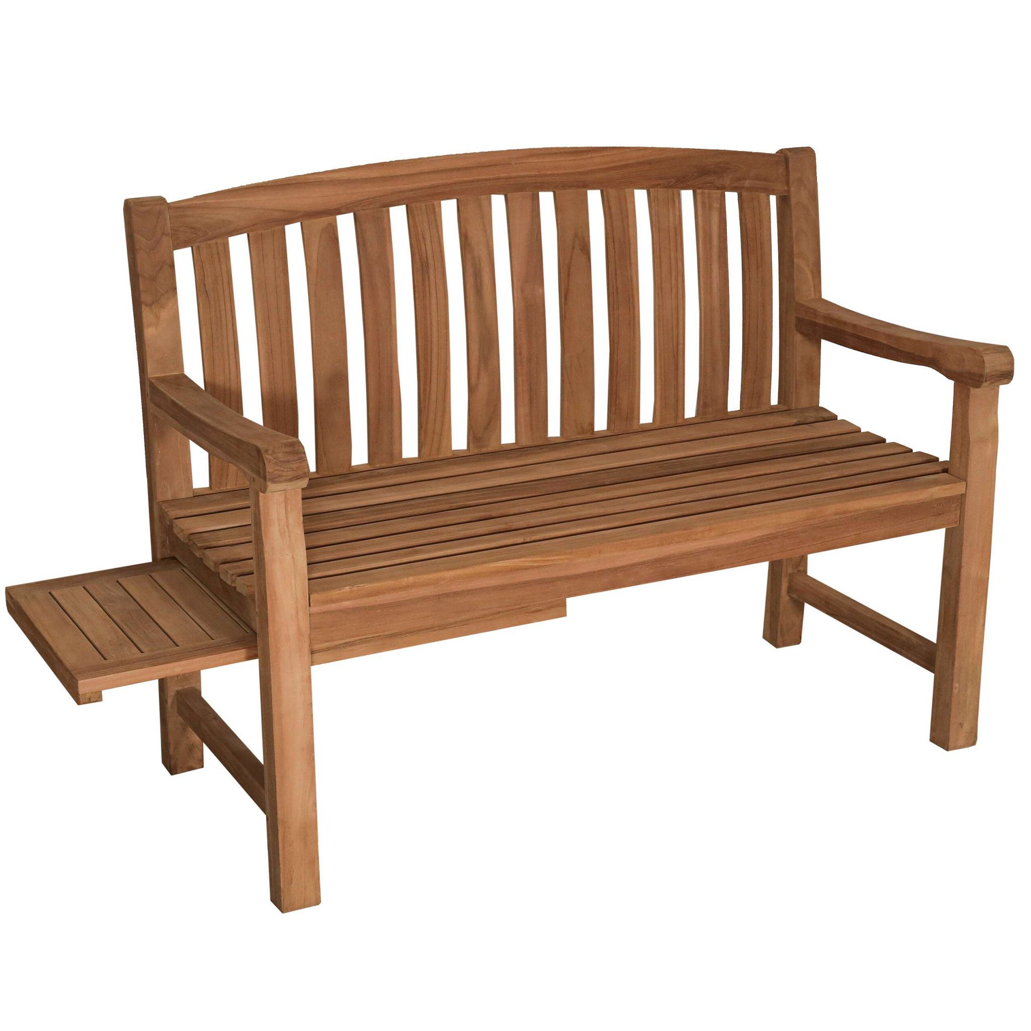 bene living Gartenbank Lancaster 120 cm - Teakholz (1-St), Rückenlehnen in Sprossenoptik - ausziehbares Tischchen