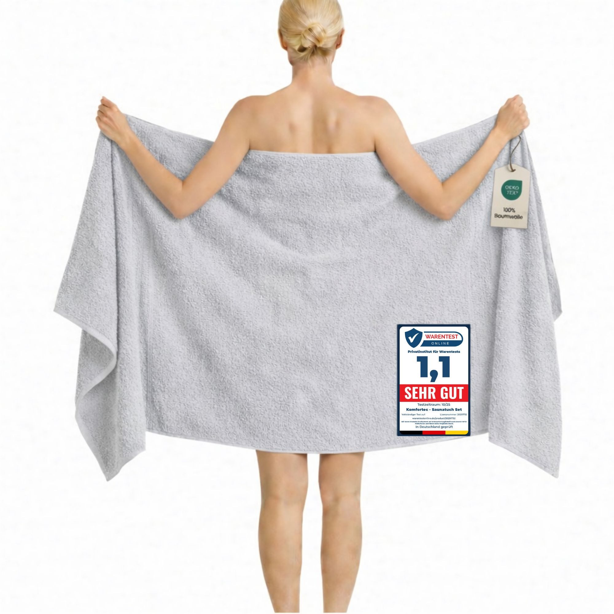 Komfortec Saunatuch 100x200 cm Badetuch aus 100% Baumwolle, Frottee (1-St), extra Große, Schnelltrocknend
