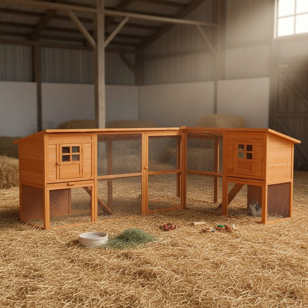 Mucola Tierhaus Hasenstall Hühnerstall Kaninchenstall Freigehege Freilauf Holz XXL, 2 Etagen