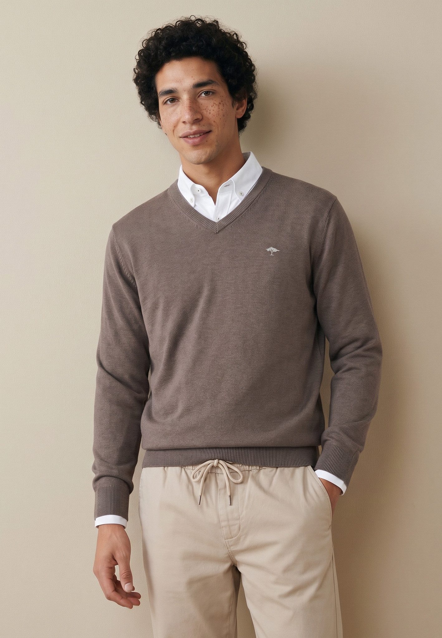 FYNCH-HATTON Strickpullover aus Baumwolle, mit V-Ausschnitt, bequeme Passform